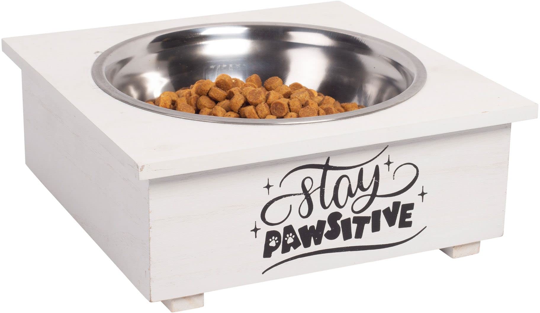 Pet Bowl with Stand Single- Food Bowls for All Dogs with Wooden Stand | Water Feeder with Stainless Steel Feet Tray  - Acceptable