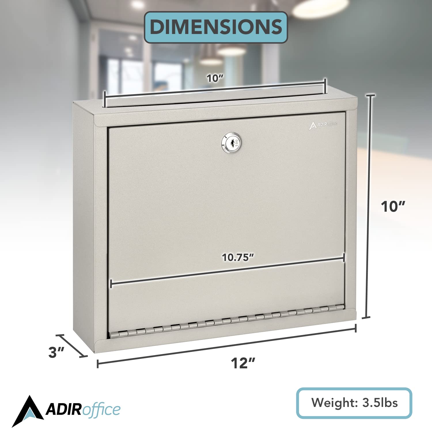 AdirOffice Multi Purpose Mail Box with Lock - Heavy Duty Drop Box - Commercial Suggestion Box -Wall Mountable Safe and Secure Ballot Box Variation  - Like New