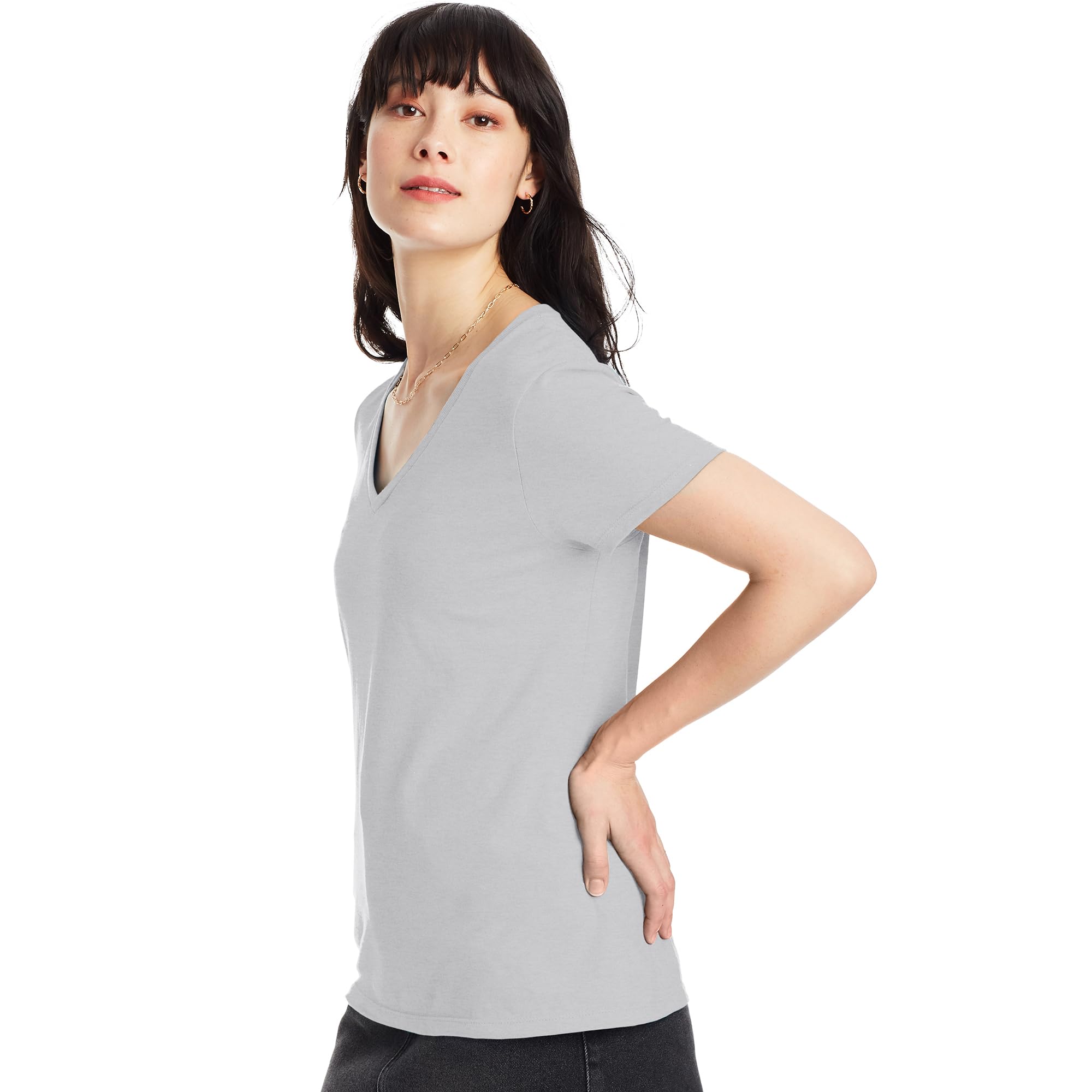 Hanes Women's Perfect-t V-neck T-shirt, Ring-spun Cotton Short Sleeve Tee for Women