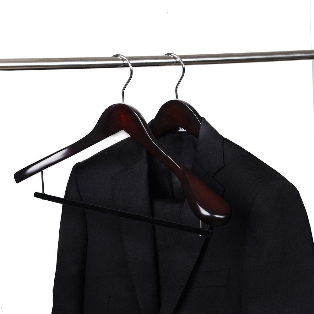 Quality Luxury Wooden Suit Hangers Wide Wood Hanger for Coats and Pants Mahogany Finish  - Like New