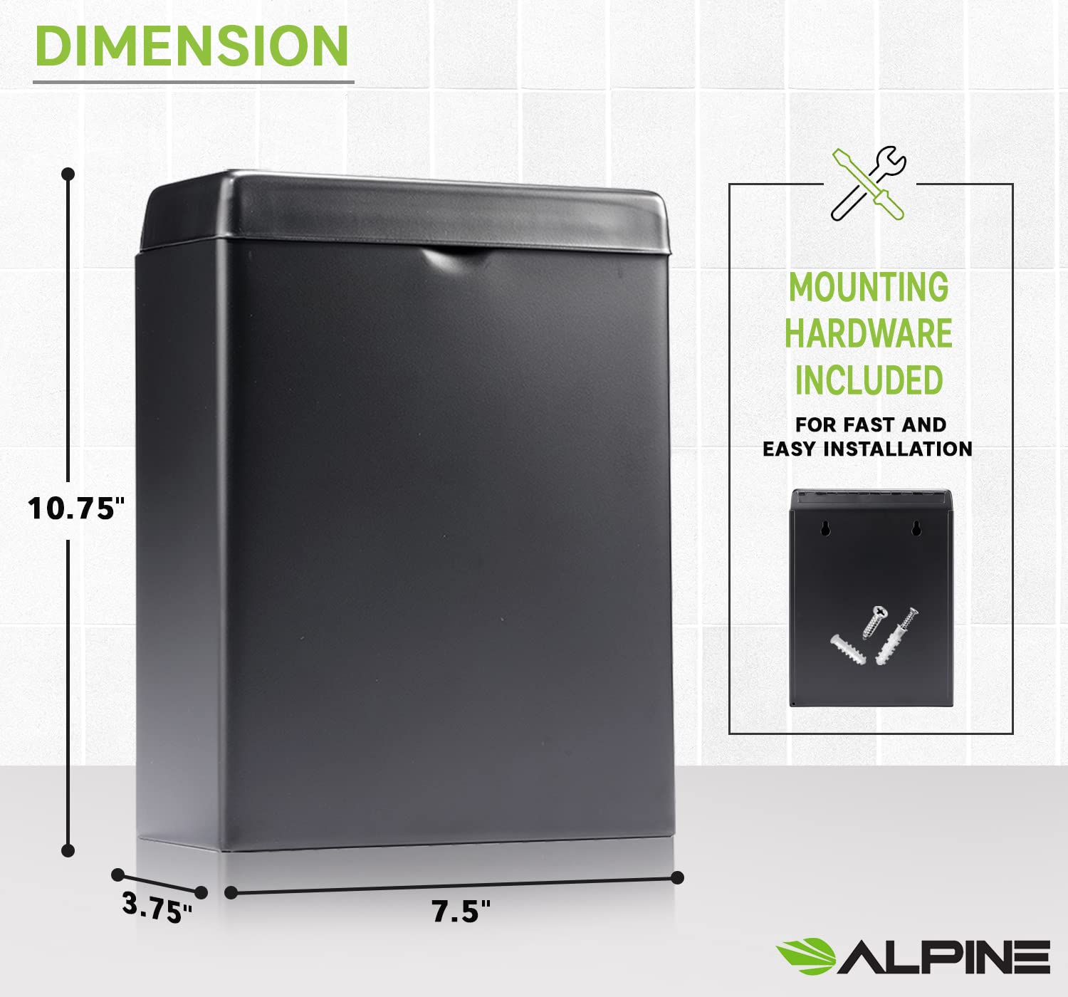 Alpine Sanitary Napkin Receptacle – Wall Mounted Tampon Holder For Bathroom Provides Clean & Odor-Free Restroom for Home, Office & Public Restrooms Variation  - Good