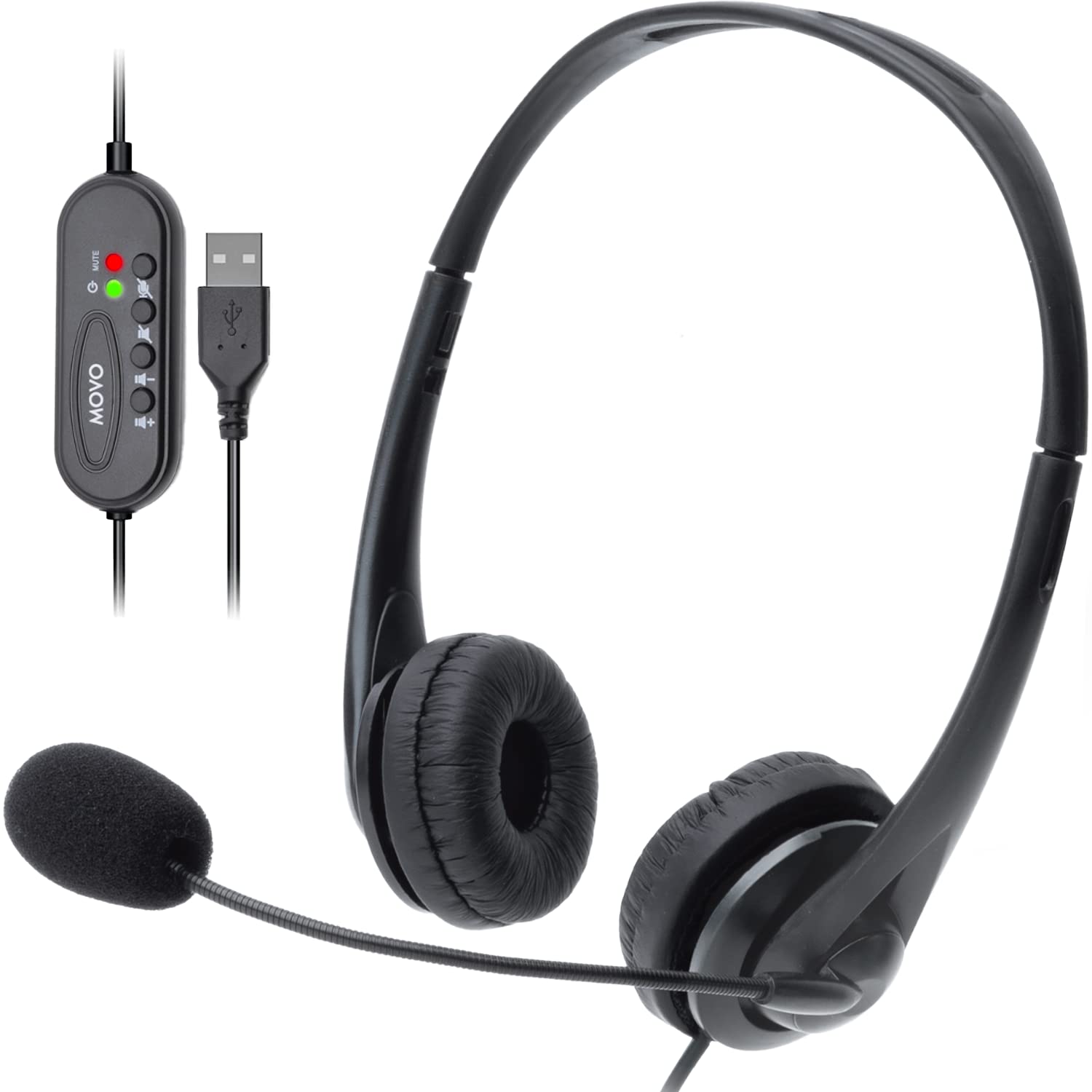 Movo HSM-1 USB Headset with Microphone - Universally Compatible with Laptop/Desktop, PC and Mac, Perfect for Podcasting, Gaming, Remote Work, Conferences, Online Education, with Volume/Mute Controls  - Like New