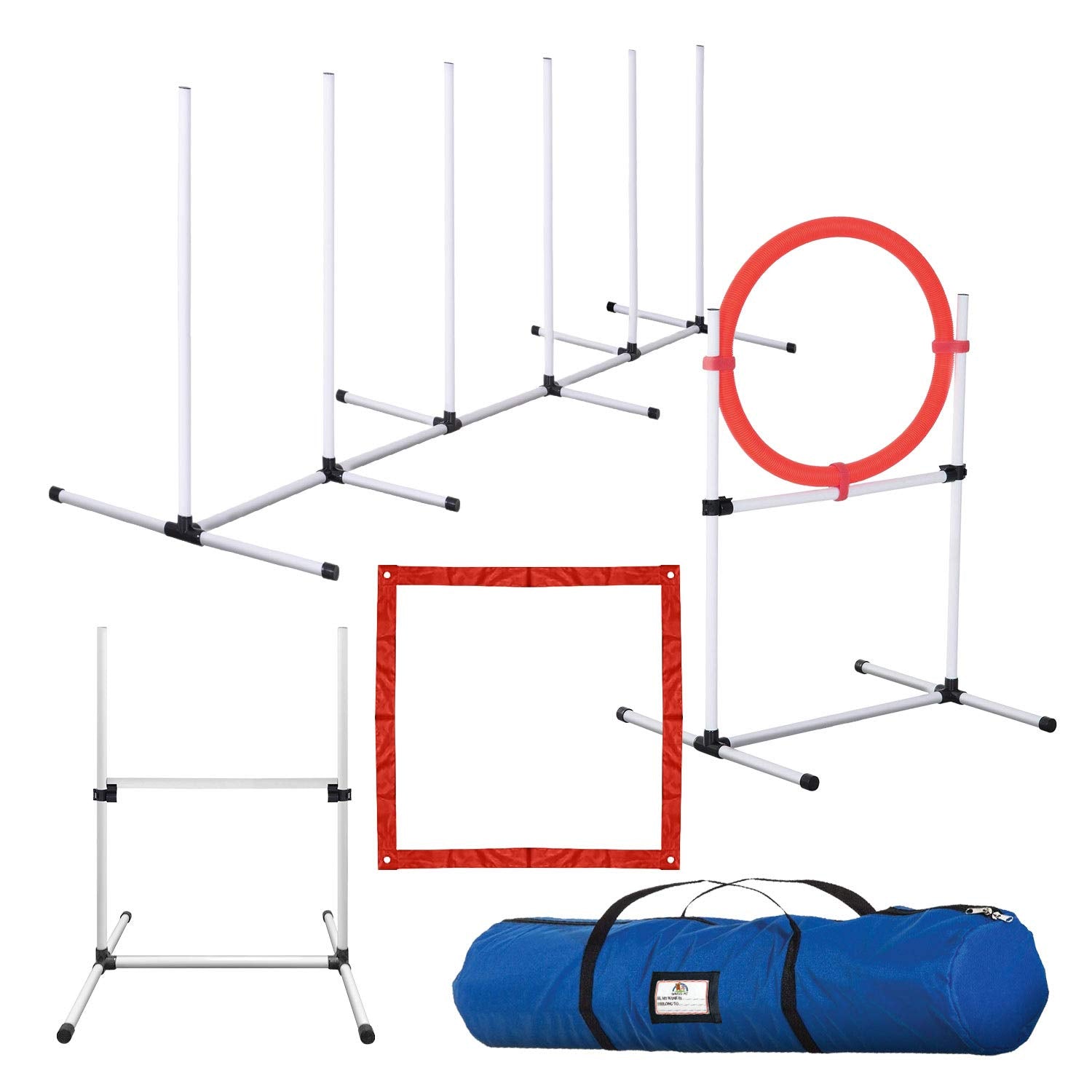 CHEERING PET, Premium Dog Agility Equipment Set, 5 Pieces of Dog Training Fun, Tunnel, Dog Jump, Hoop, Weave Poles and Easy Carry Case Indoor or Outdoor Dog Agility Training  - Like New