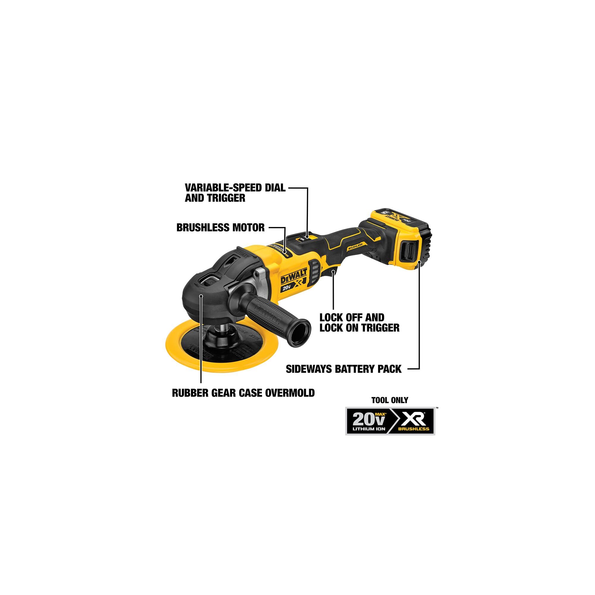 DEWALT 20V MAX* XR Cordless Polisher, Rotary, Variable Speed, 7-Inch, 180 mm, Tool Only (DCM849B)  - Like New