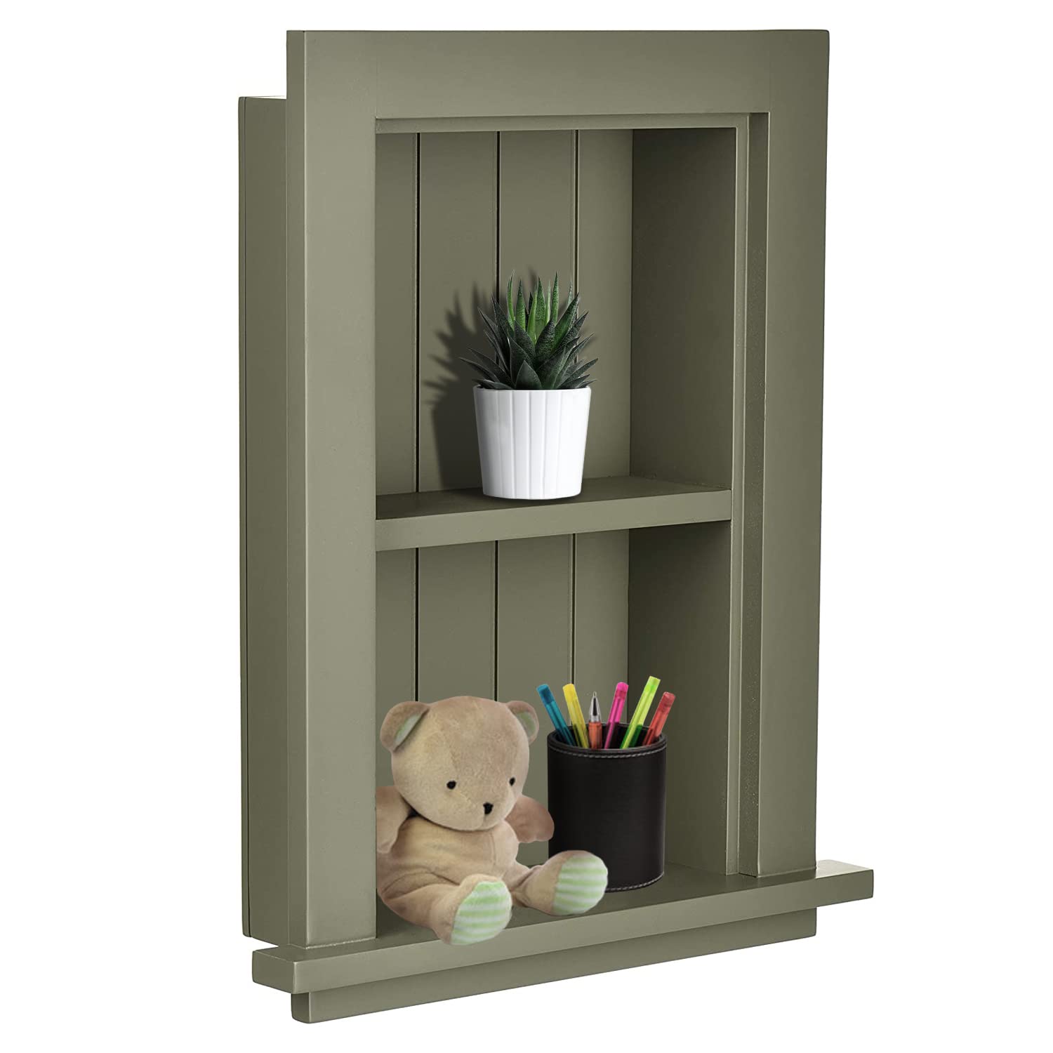 AdirHome Recessed Wall Mount Storage Cabinet � Sturdy Fully Assembled Wooden Utility Storage Shelf � Ideal for Home Kitchen, Bathroom, Laundry, Medicine Cabinet (Green)  - Acceptable
