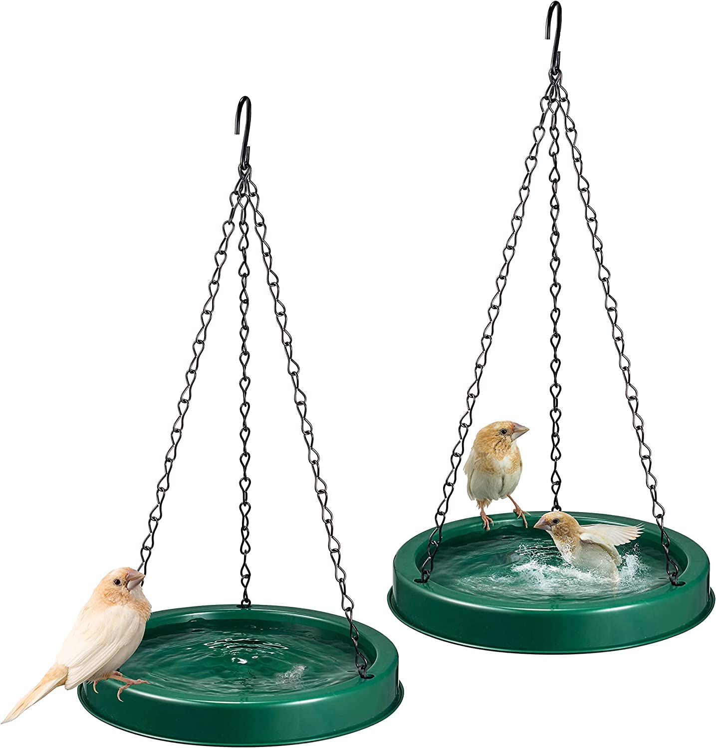 Plastic Bird Bath Tray & Feeder 20 oz [Set of 2] Hanging Bird Baths for Outdoors & Indoors, Bird Water Feeder with Circular Perch - Small Bird Bath 17-Inch Round Design and Lightweight (Green)  - Like New