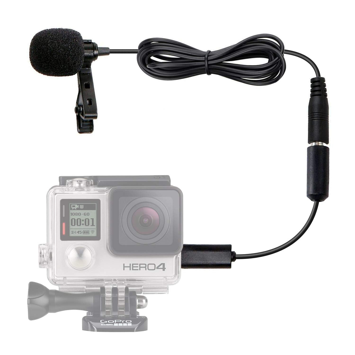 Movo GM100 Clip-on Lavalier Microphone for Compatible with GoPro HERO3, HERO3+ and HERO4 Black, White and Silver Editions - Includes Mic Adapter for Go Pro  - Acceptable