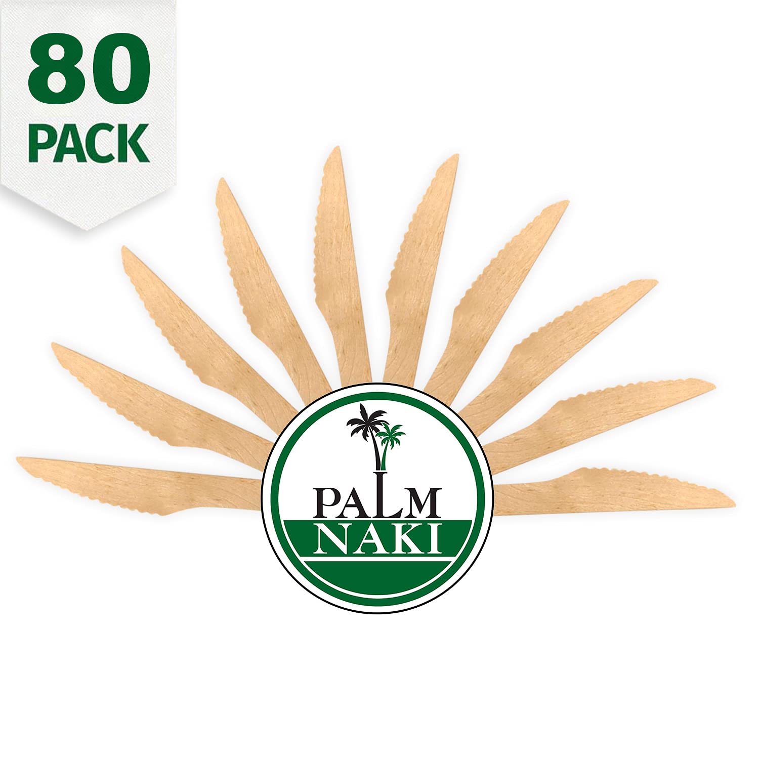 Palm Naki - Palm Leaf Disposable Plates and Matching Cutlery Value Bundle � 240 Square Plates, 10�, 7�, 4� Sets of 80 Each - with Birchwood Cutlery 120 Forks, 80 Spoons, 80 Knives  - Like New