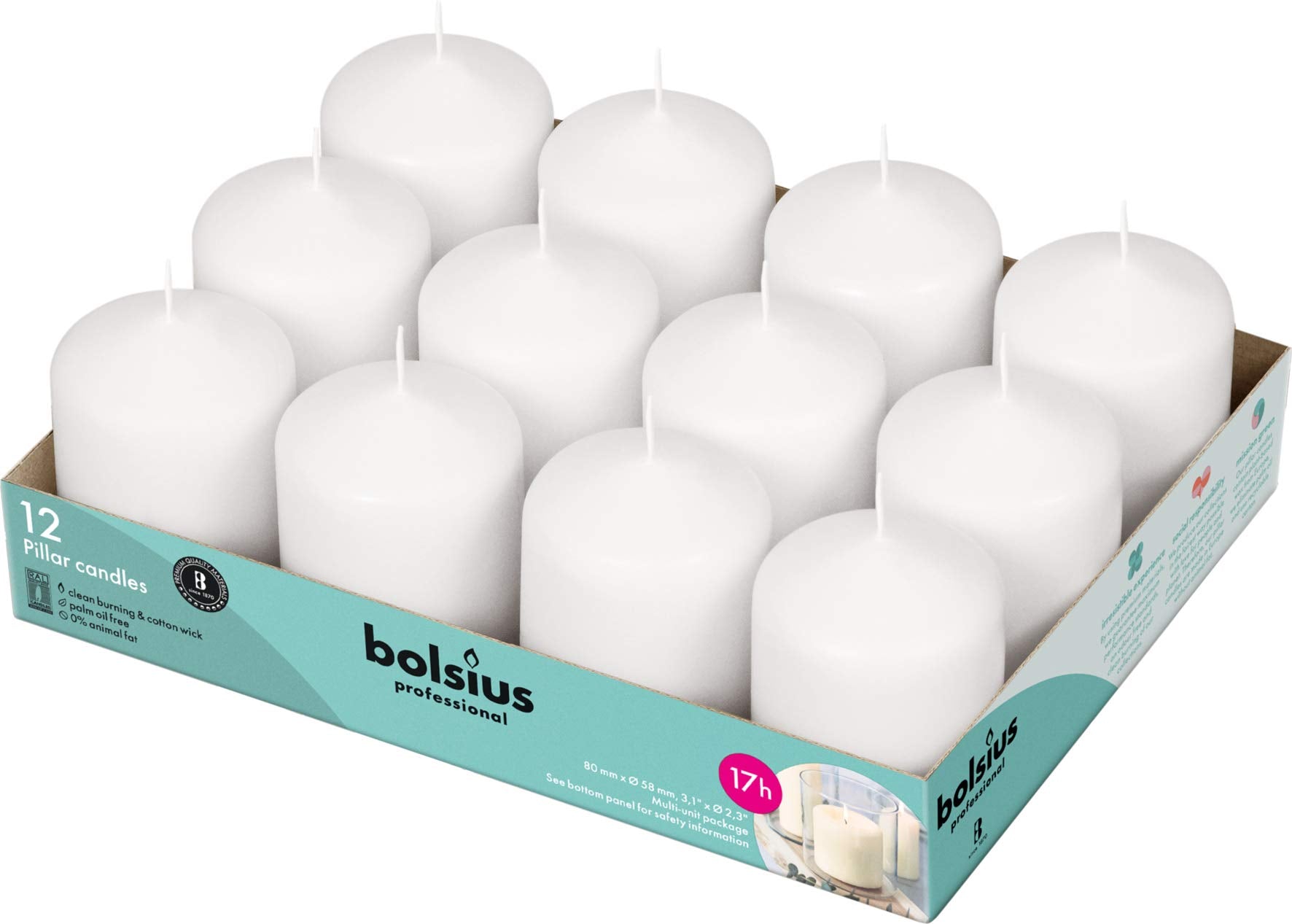 BOLSIUS White Pillar Candles - Set of 12  - Like New