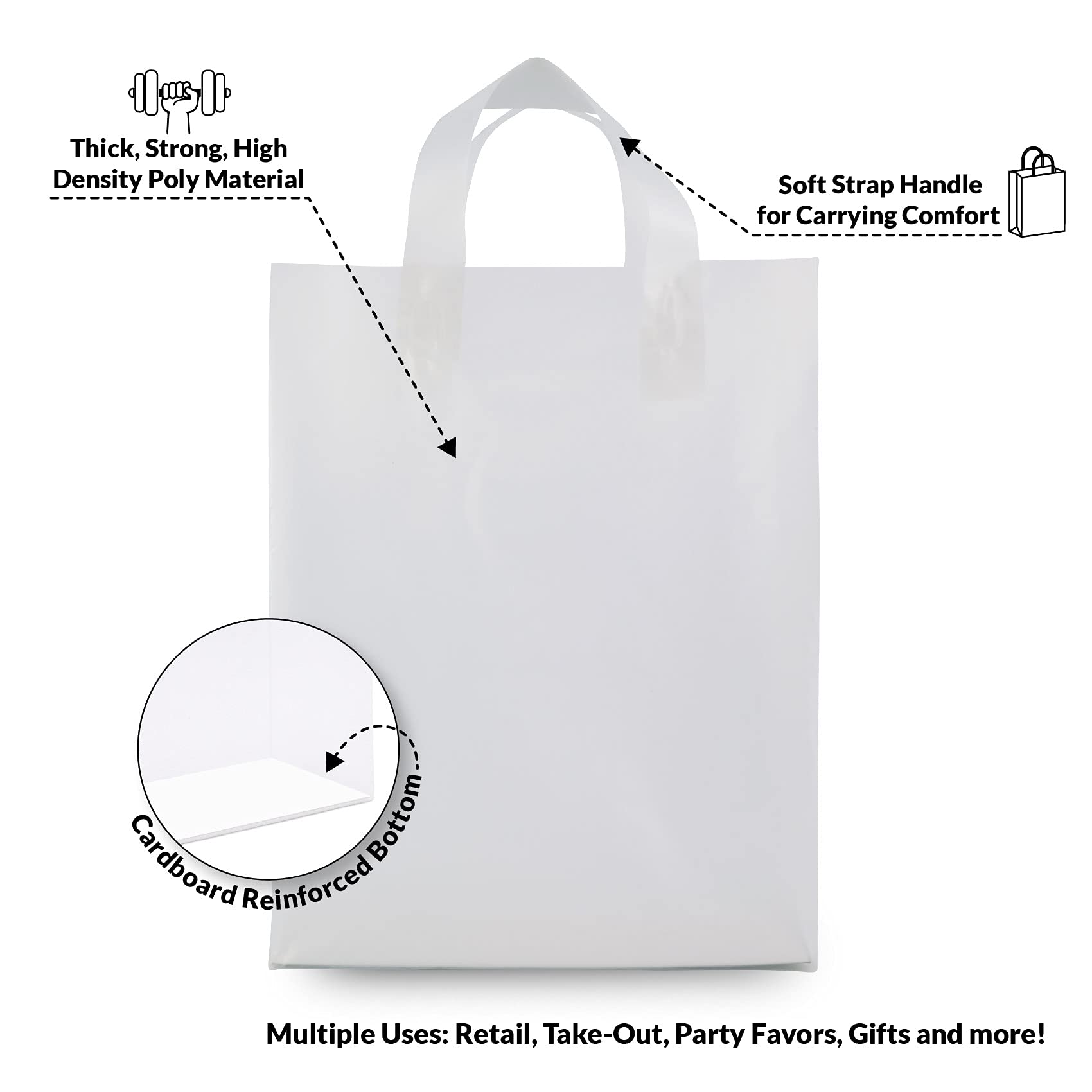 Prime Line Packaging PLP Frosted White Plastic Shopping Bags  - Very Good