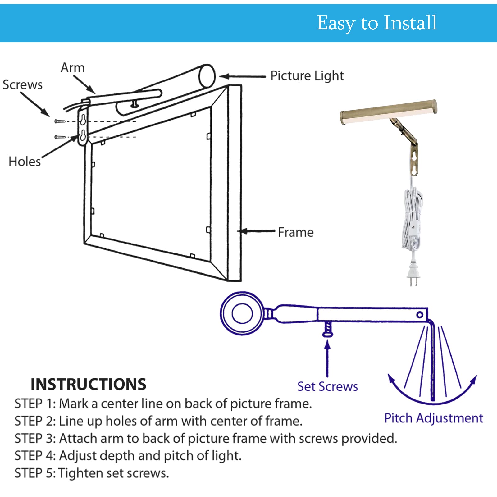 Ciata Lighting Slimline Picture Light with Detachable Polarized Plug  - Like New