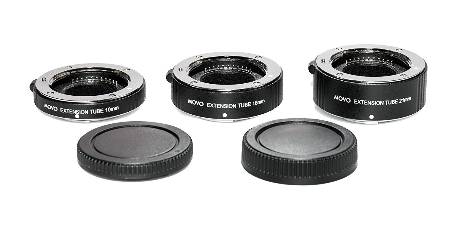 Movo/Kooka MT-CM47 3-Piece AF Chrome Macro Extension Tube Set for Canon EOS M, M2, M3, M5, M6, M10, M100 Mirrorless Cameras with 10mm, 16mm and 21mm Tubes  - Like New
