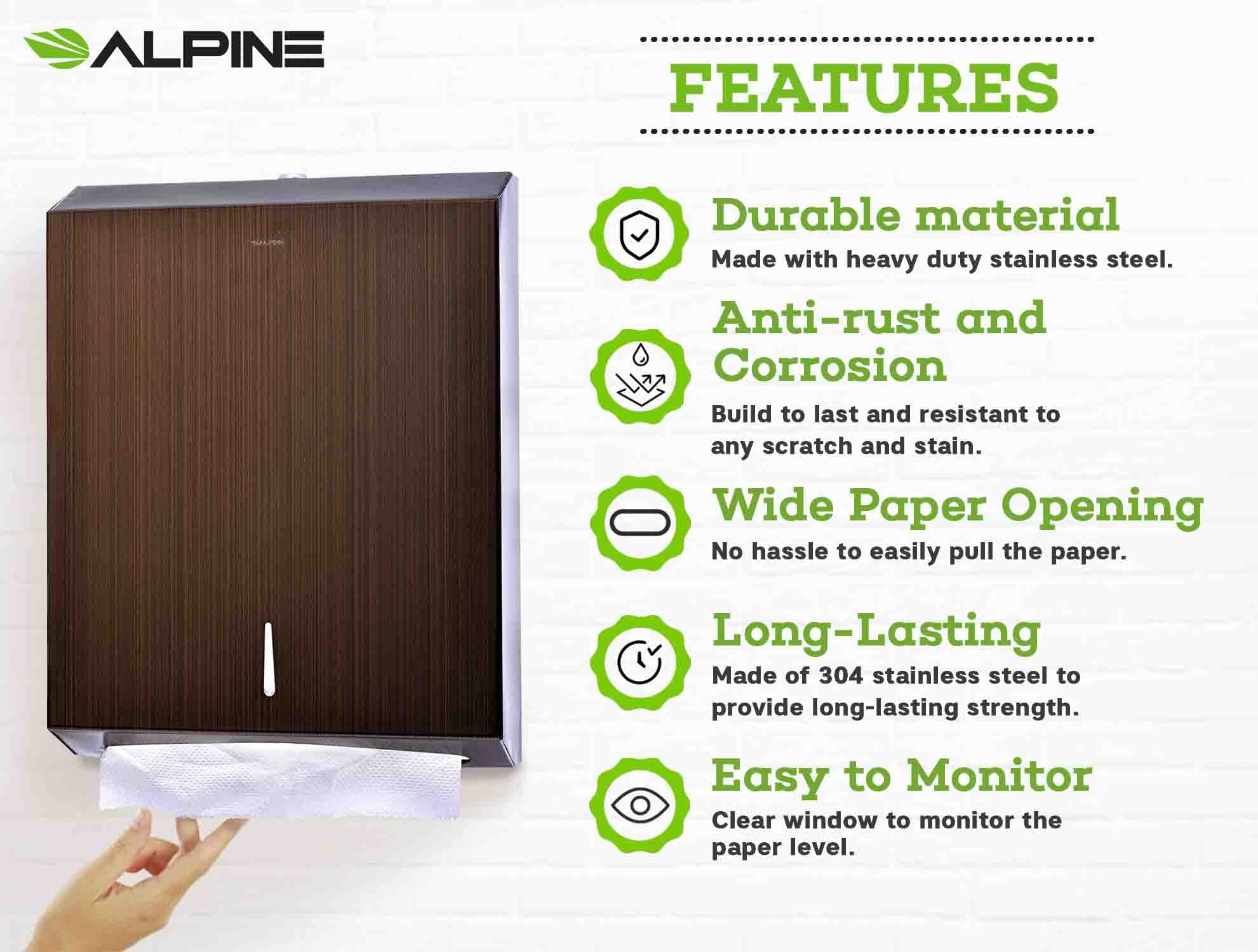 Alpine Industries C-Fold/Multifold Paper Towel Dispenser - Holds 400 C-Folds or 525 Multifold Tissues - Stainless Wall Mount Tissue Holder for Home & Office Countertop & Restroom (Antique Coppper)  - Like New