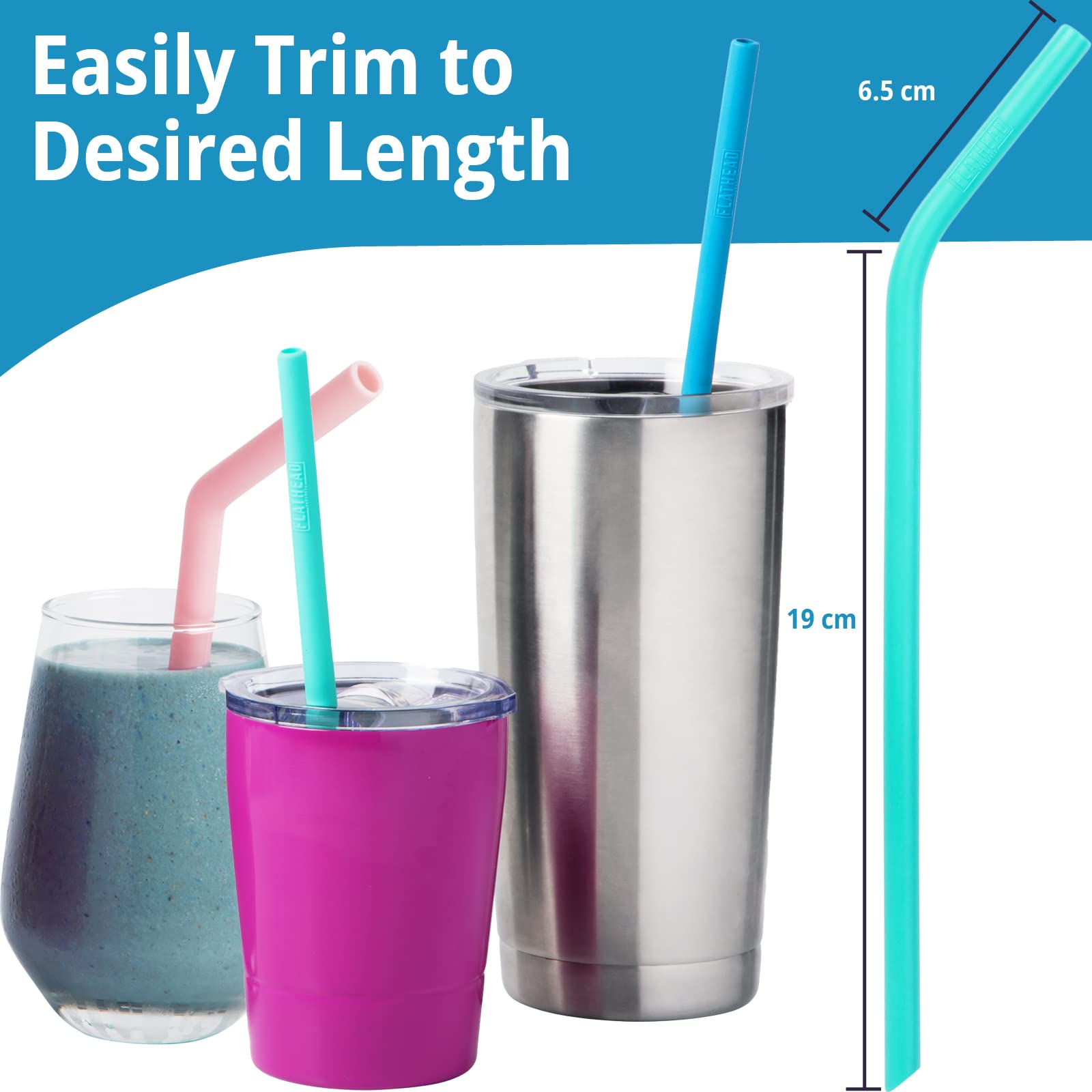 Flathead Reusable Silicone Drinking Straws Straight - 20oz tumbler compatible - Comes with cleaning brush  - Like New