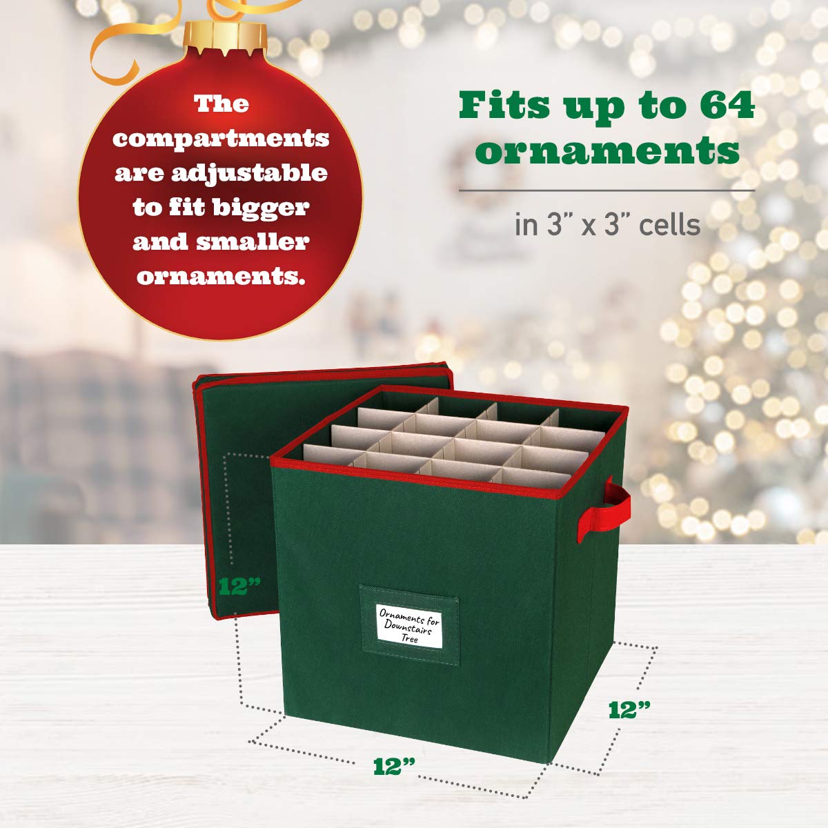 HOLDN’ STORAGE Christmas Ornament Storage Box with Lid - Christmas Decor Storage Containers that Store up to 64 Holiday Ornaments - Green  - Like New
