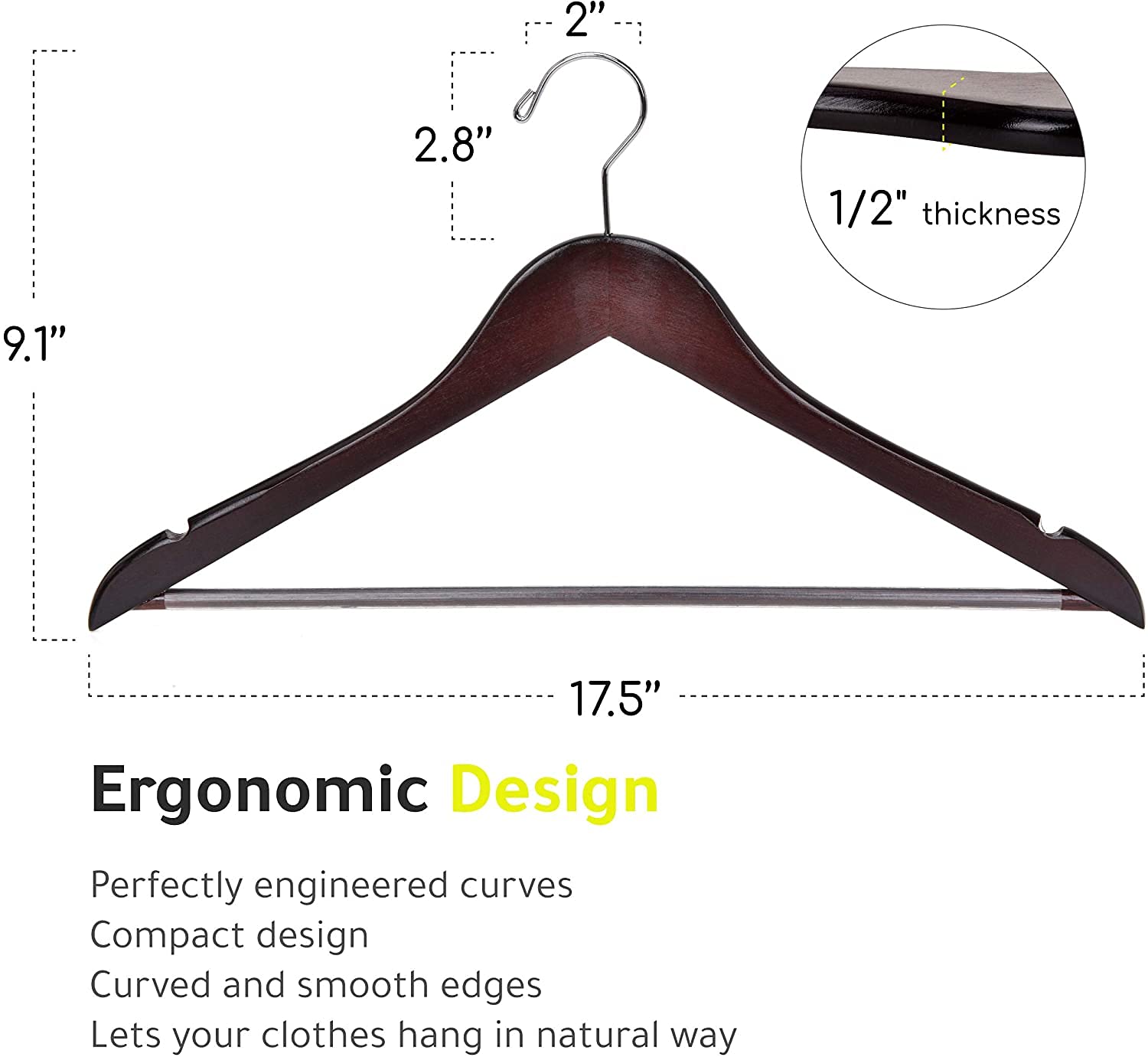 Quality Wooden Hangers - Slightly Curved Hanger 30-Pack Sets - Solid Wood Coat Hangers with Stylish Chrome Hooks - Heavy-Duty Clothes, Jacket, Shirt, Pants, Suit Hangers (Mahogany, 30)  - Like New