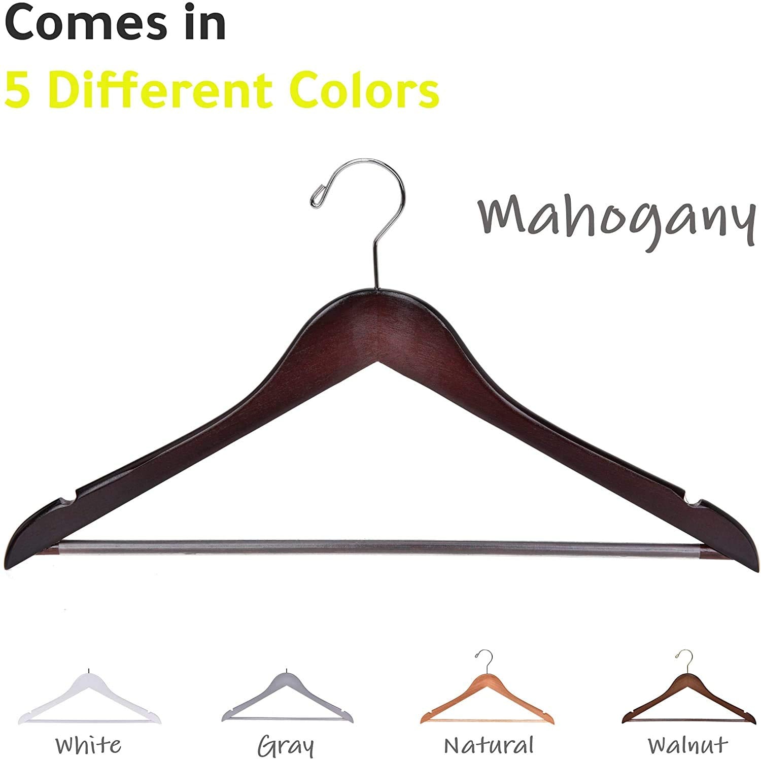 Quality Wooden Hangers - Slightly Curved Hanger 30-Pack Sets - Solid Wood Coat Hangers with Stylish Chrome Hooks - Heavy-Duty Clothes, Jacket, Shirt, Pants, Suit Hangers (Mahogany, 30)  - Like New