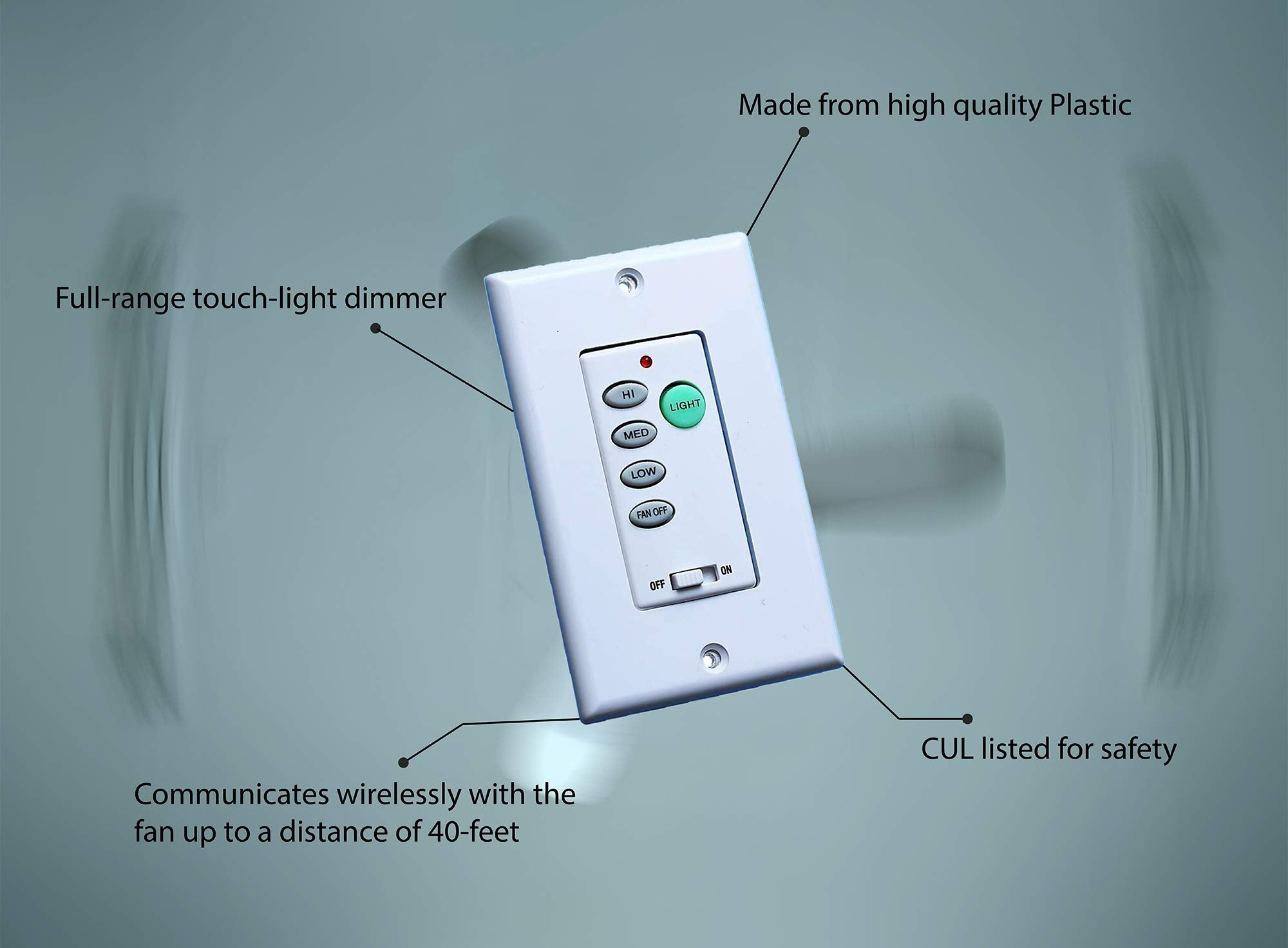 Dysmio Ceiling Fan and Light Wall Control Ceiling Fan Remote Control Kits with Adjustable Speed and Light dimmer  - Acceptable