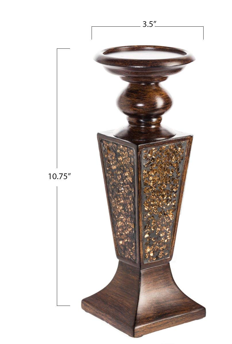 Creative Scents Schonwerk Pillar Candle Holder Set of 2- Crackled Mosaic Design- Functional Table Decorations- Centerpieces for Dining/Living Room- Best Wedding Gift (Brown)  - Like New