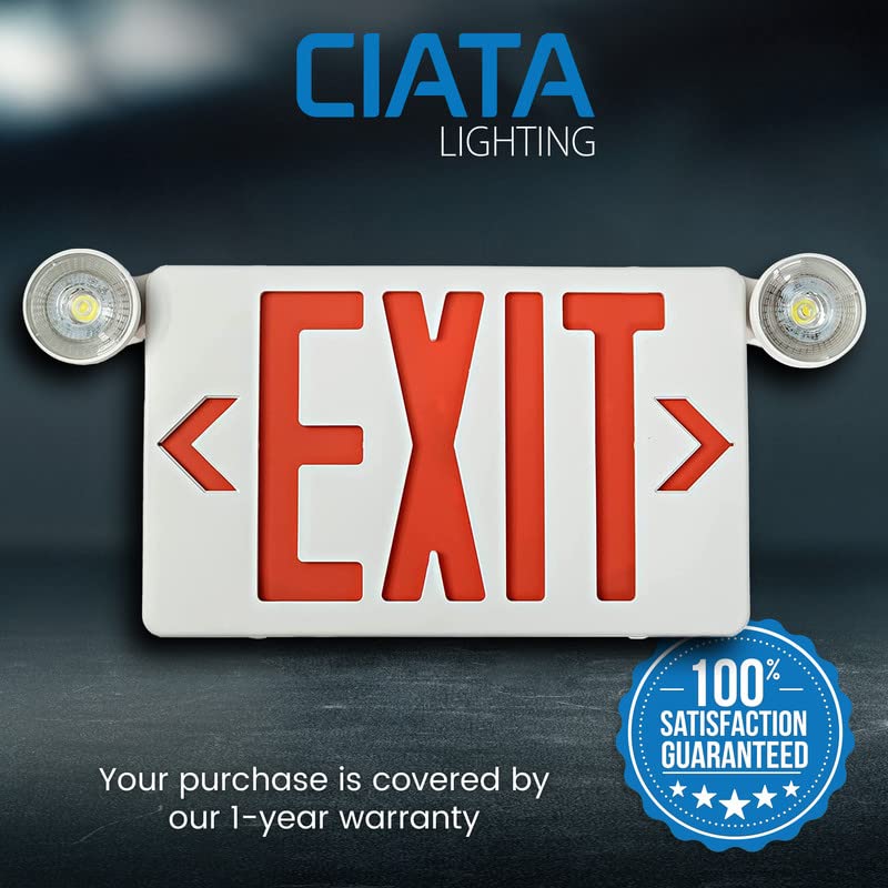 Ciata Ultra Bright LED Decorative Red Exit Sign & Emergency Light Combo with Battery Backup, 6-inch Red Letters  - Like New