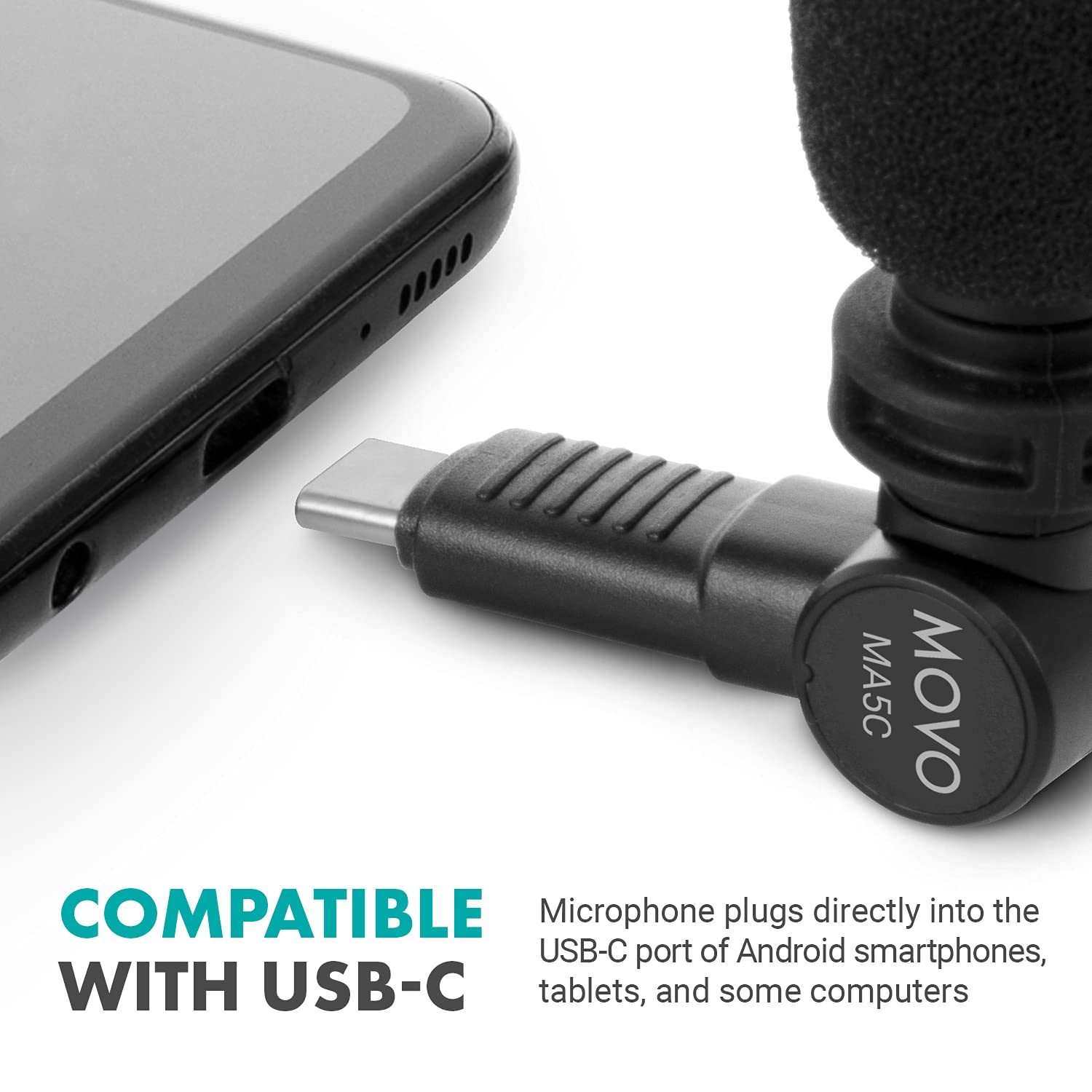Movo MA5C External USB C Microphone for Type-C Devices - Condenser Shotgun Mic for Video Recording, Voiceover, Interview, Travel, Vlogging, Youtube  - Acceptable