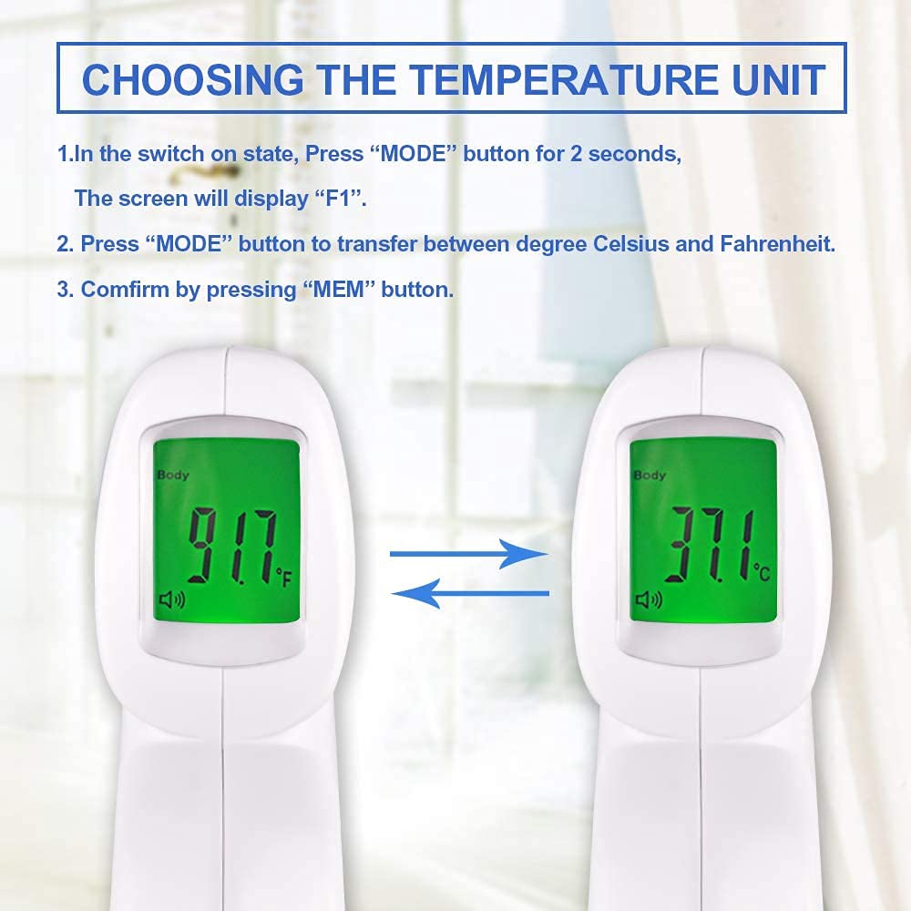 Berrcom Non Contact Infrared Forehead Thermometer for Adults, Kids, Baby - Medical Grade Digital Termometro Fever Check Temperature JXB-178 - Includes 5 Face Masks Bundle (Batteries Not Included)  - Like New