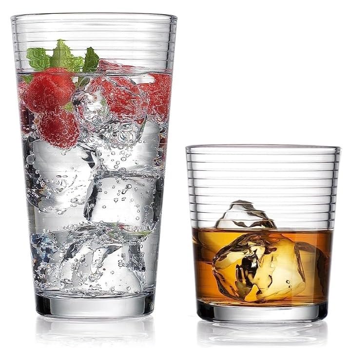 Glaver's Drinking Glasses, Ribbed Designs, Ideal for Water, Juice, Cocktails, and Iced Tea. Dishwasher safe  - Like New