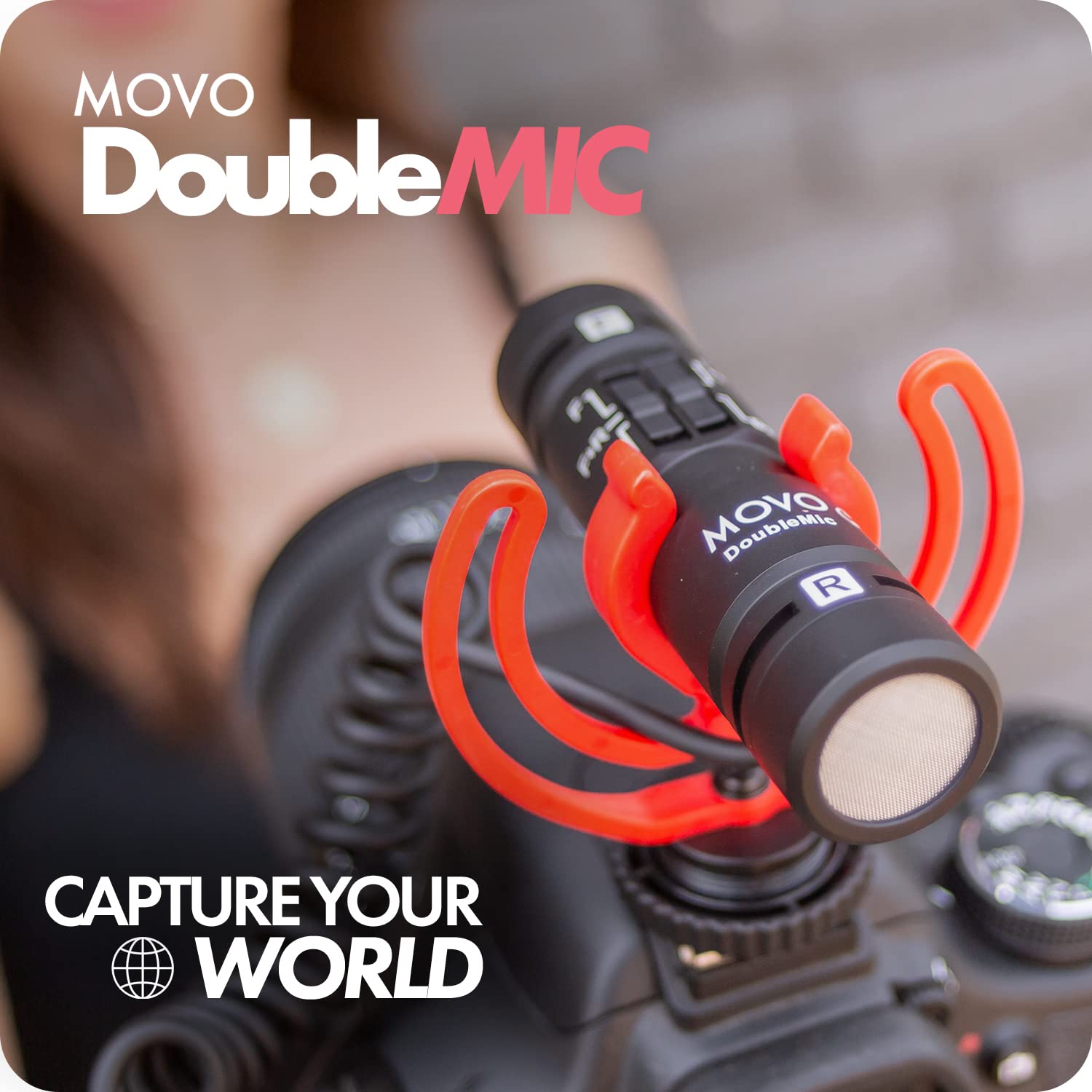 Movo DoubleMic V2 Two-Sided Shotgun Mic for Camera Vlogging - Dual Capsule External Microphone for iPhone, Android, Smartphones and DSLR Camcorders - Improved Wind Protection - Latest Version  - Like New