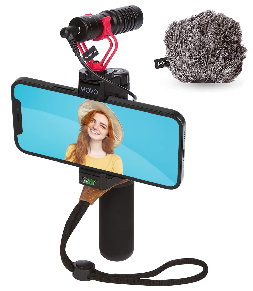 Movo Smartphone Vlogging Kit for iPhone with Shotgun Microphone, Grip Handle, Wrist Strap for iPhone and Android Smartphones for TIK Tok, Vlog, YouTube Starter Kit and Content Creator Kit  - Acceptable