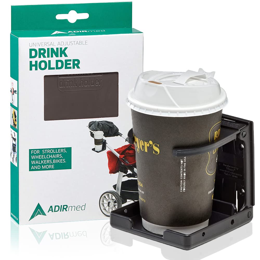 AdirMed Universal Drinking Cup Holder - for Any Kind of Strollers, Walkers, Bicycles, Wheelchairs, Rollator, Cane & Crutch Variation  - Like New