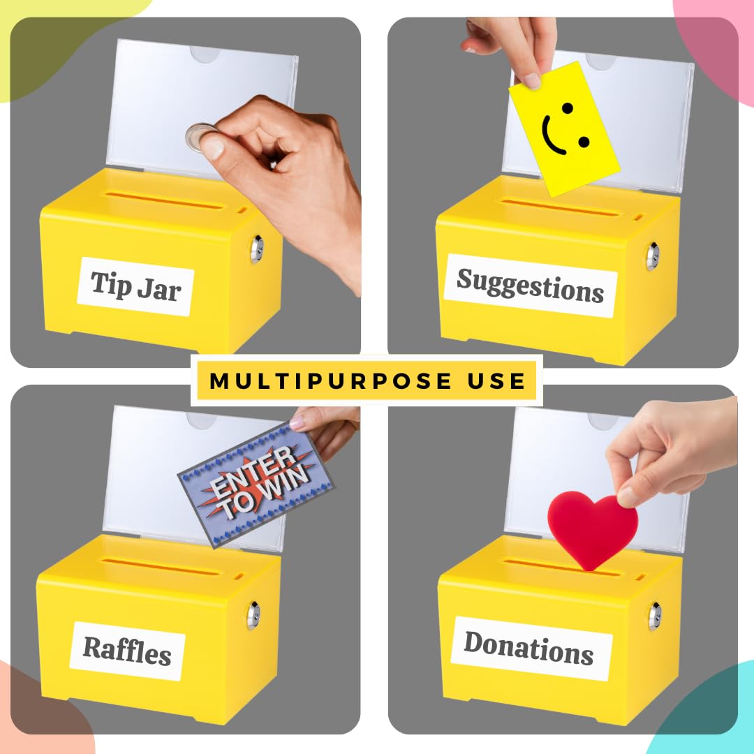 Adir Donation Box with Lock � Acrylic Suggestion Box with Slot, Ballot Lock Box with Sign Holder for Raffle, Tip Jar, Voting, Comments - Cash Donation Boxes for Fundraising (6.25x4.5x 4 Inches)  - Like New