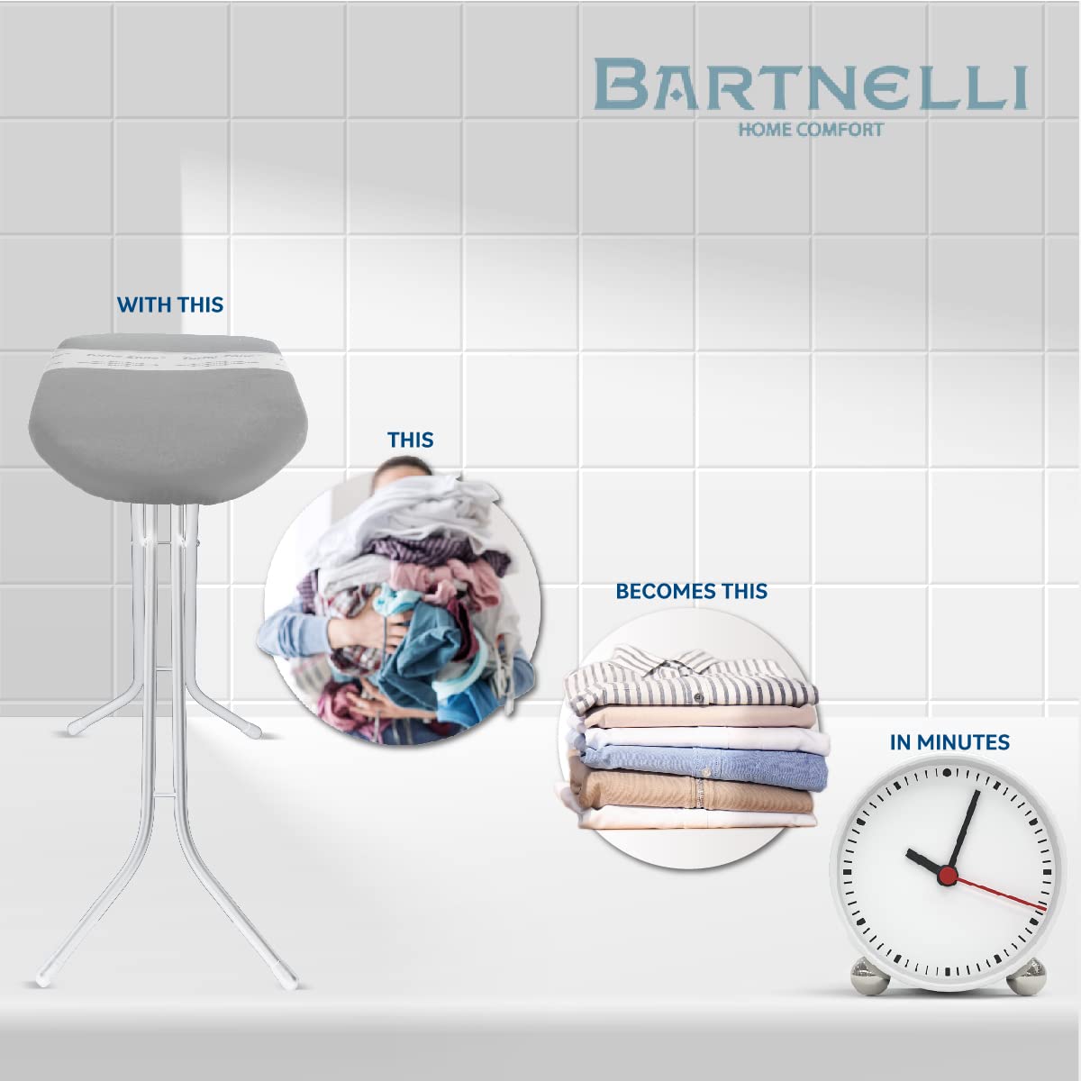 Bartnelli Smart Hanger Ironing Board with New Patent Technology | Made in Europe with Patent Fast-Glide Turbo & Park Zone, 4 Layer Cover Pad | 4 Premium Steel Legs (Size 43x13)  - Very Good