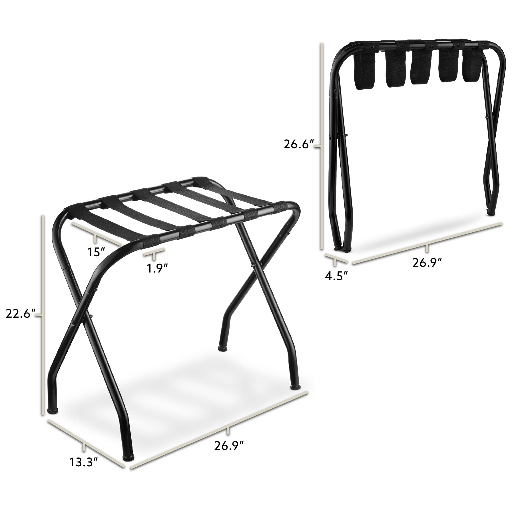 Bartnelli 2-Pack Folding Luggage Rack Collapsible Metal Suitcase Stand with Durable Black Nylon Straps- for Bedroom, Guest Room, or Hotel (Black Steel)  - Very Good