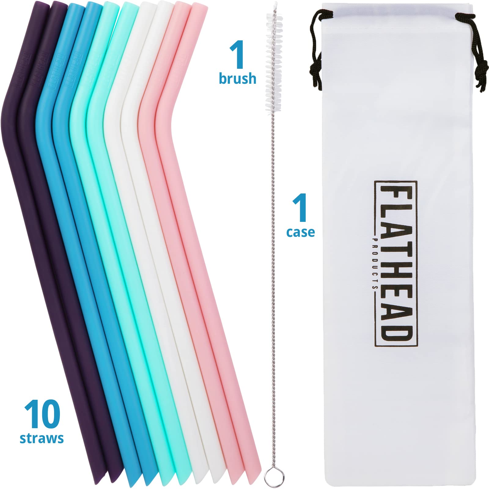 Flathead Reusable Silicone Drinking Straws Straight - 20oz tumbler compatible - Comes with cleaning brush  - Like New