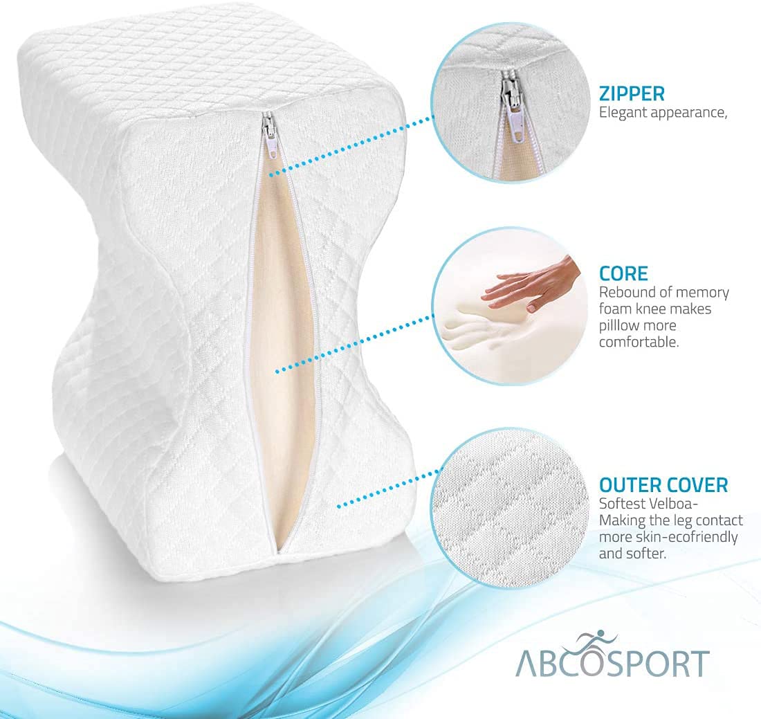 Abco Tech Memory Foam Knee Pillow, Leg Wedge Pillow for Back Pain, Side Sleeper Knee Pillow, Pregnancy, Spine Alignment, and Pain Relief, Breathable and Comfortable Contour Pillow with Washable Cover  - Acceptable