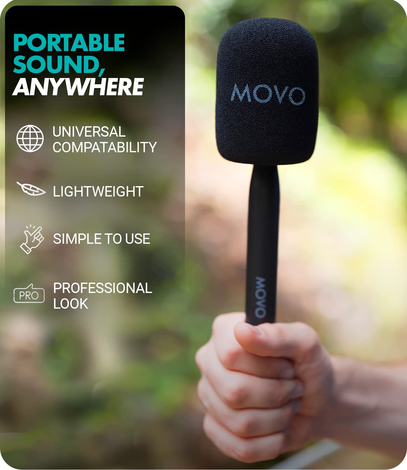 Movo WMX-HM Wireless Interview Microphone Adapter - Compatible with DJI Mic, Rode Wireless GO, Hollyland Lark, and More - Works with Wireless Mini and WMX-2 Systems - Wireless Mic Handle  - Like New