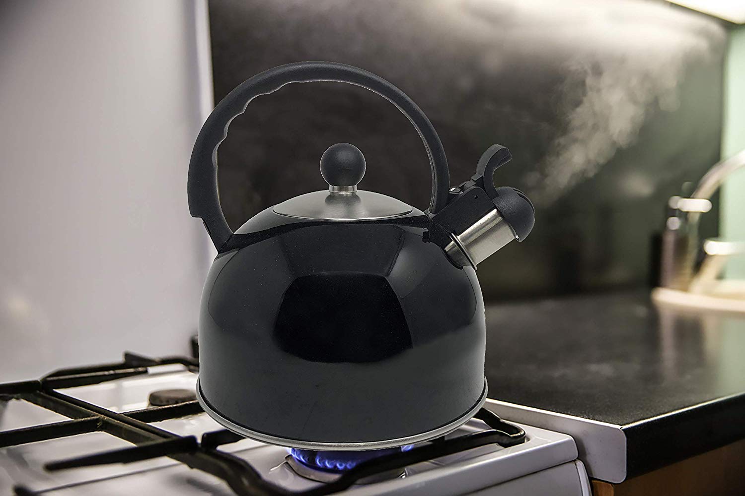 2.5 Liter Whistling Tea Kettle - Modern Stainless Steel Whistling Tea Pot for Stovetop with Cool Grip Ergonomic Handle  - Acceptable