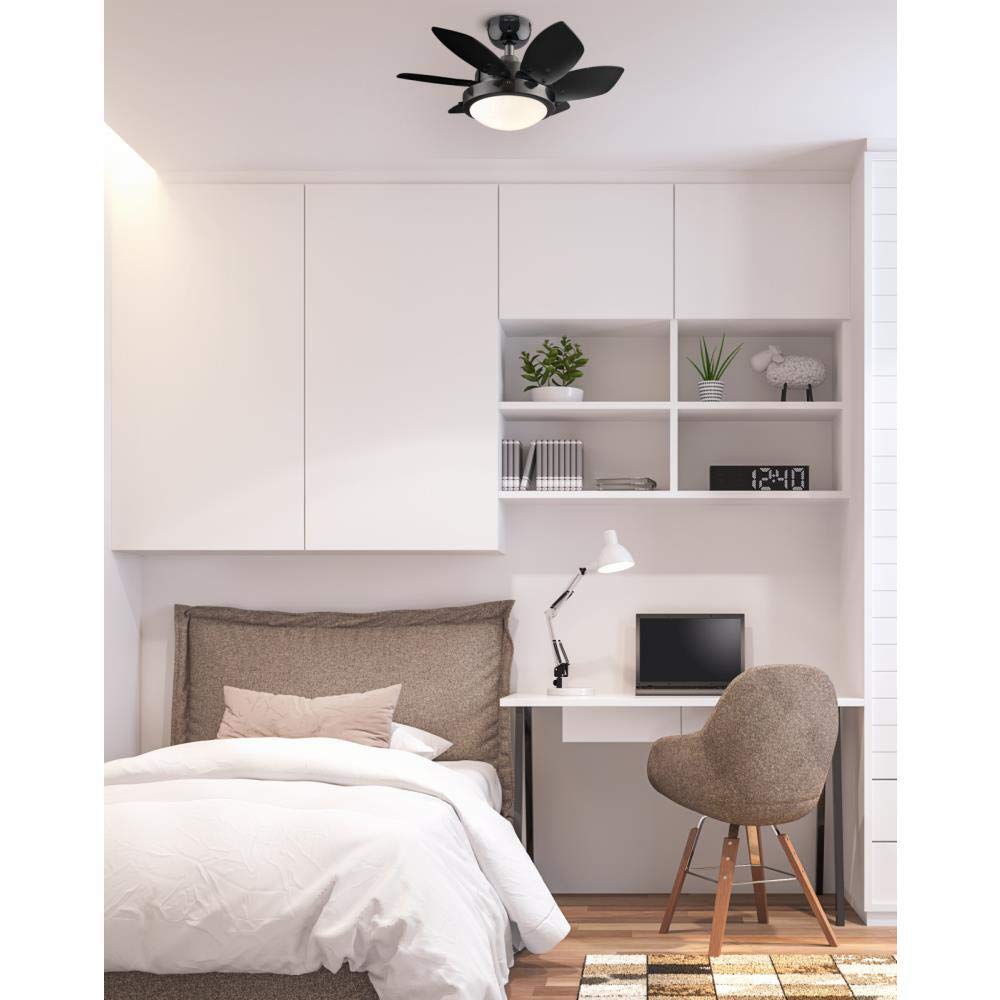 Ciata Small Ceiling Fan with Light, 24-Inch Quince Indoor Ceiling Fan in Gun Metal Finish with Dimmable LED Light Fixture in Opal Frosted Glass with Reversible Black/Graphite Blades  - Like New