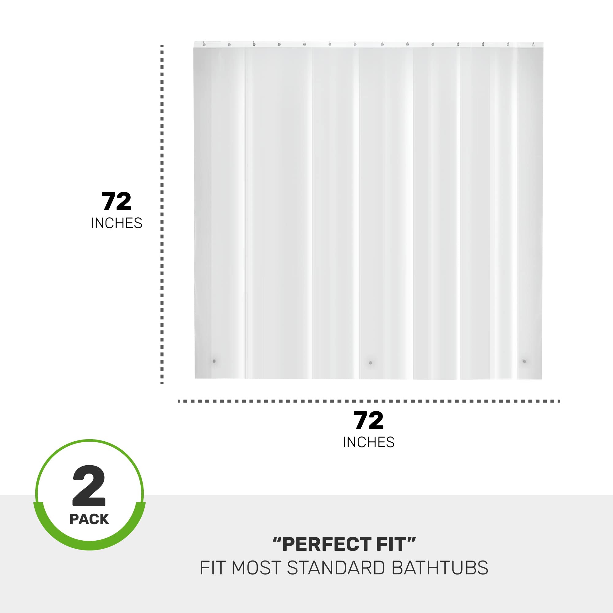 2 Pack 8G Clear Shower Curtain Liner, 72 x 72 PEVA Bathroom Shower Liners with Rustproof Metal Grommet and 3 Magnetic Weights, Heavy Duty, Compatible with Most Standard Showers  - Like New