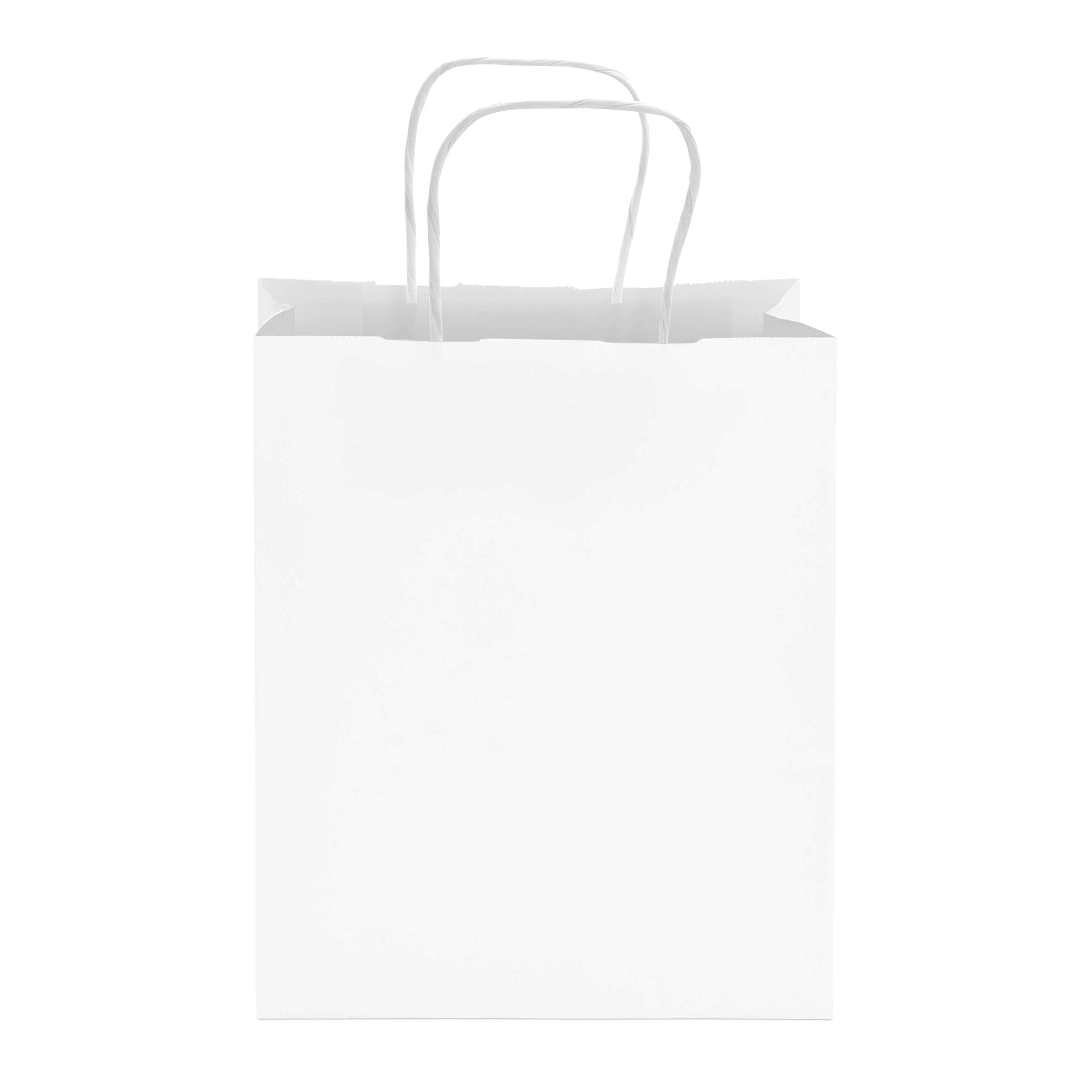 Prime Line Packaging 8x4x10 100 Pack White Gift Bags, Small Kraft Paper Bags with Handles for Small Business, Party Favor & Goodie Bags, Shopping, Bulk  - Like New