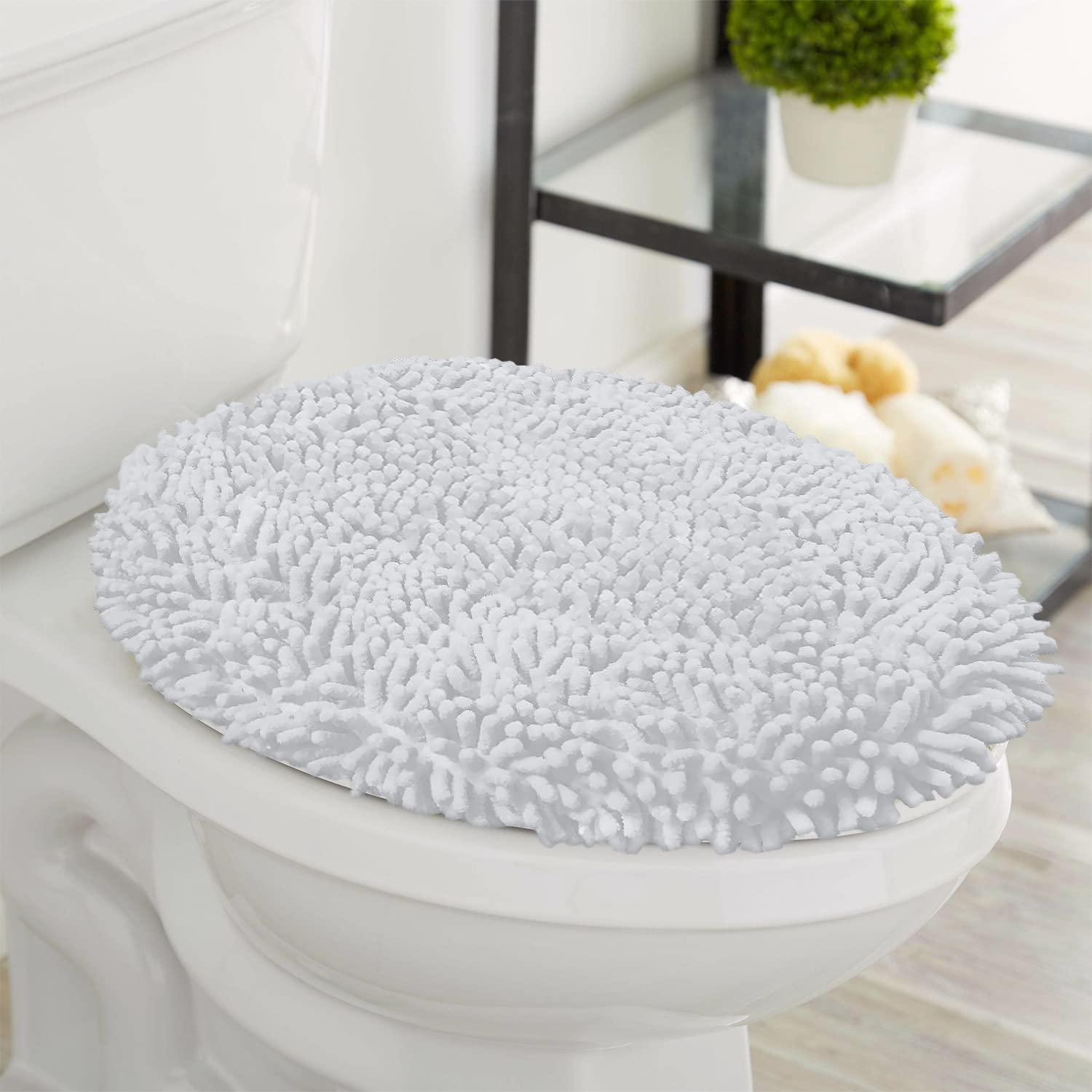 LuxUrux Toilet Lid Cover, Extra-Soft Plush Seat Cloud Washable Shaggy Microfiber Standard Toilet Lid Covers for Bathroom Machine Wash & Dry.  - Like New