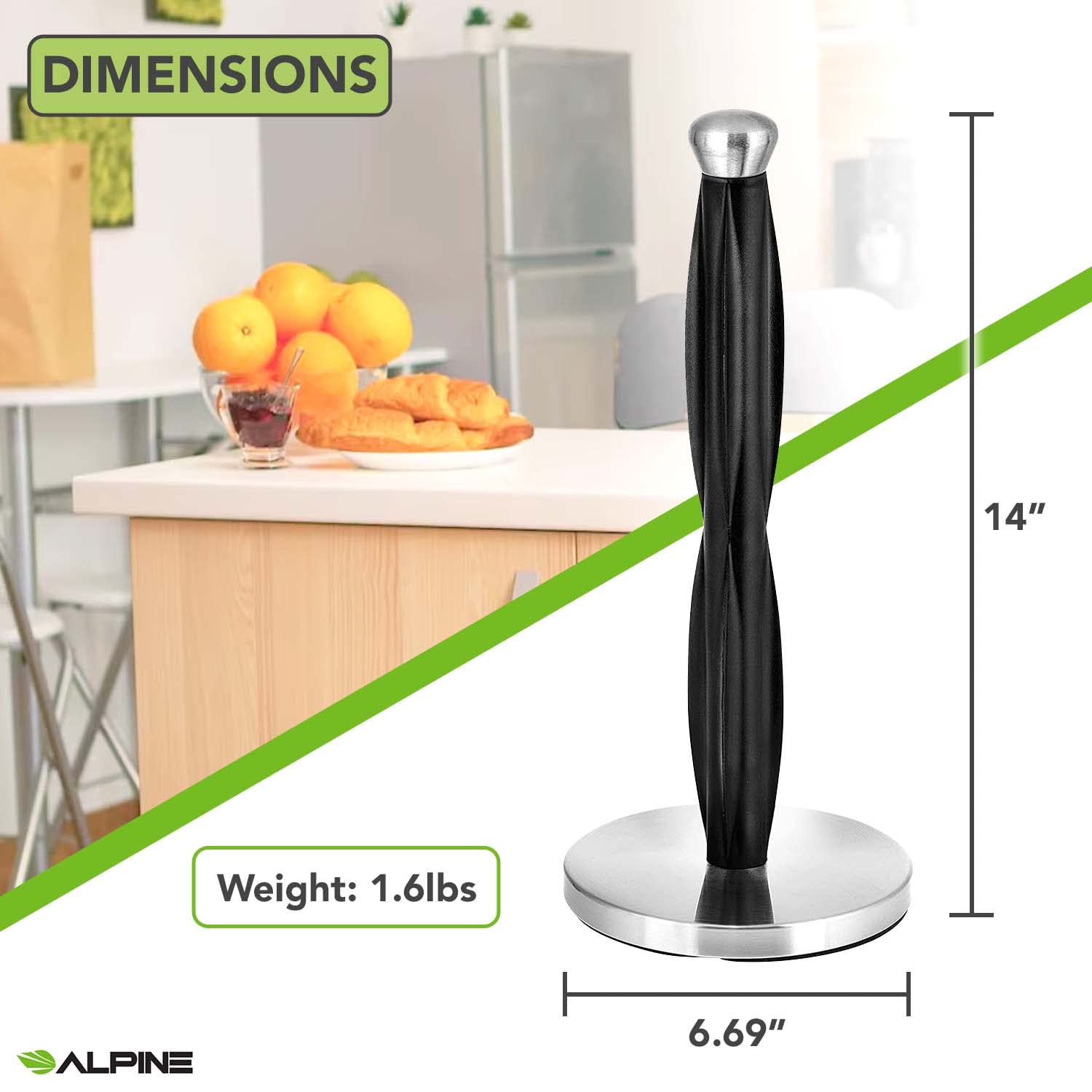 Alpine Countertop Paper Towel Holder Dispenser - Standing Paper Towel Holder Roll Stand for Kitchen Countertop & Bathroom(Silver Round Tip)  - Very Good