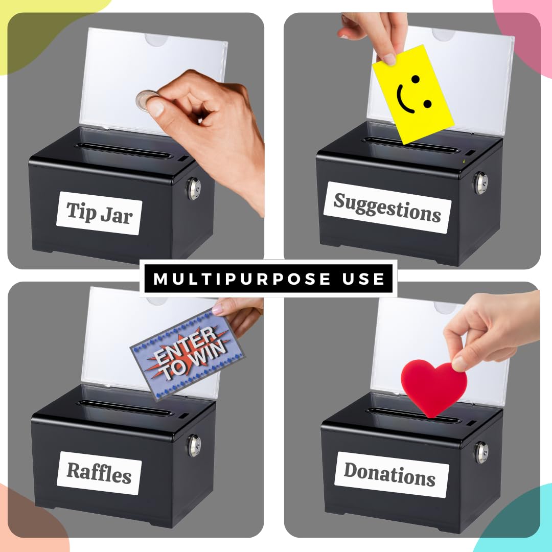 Adir Donation Box with Lock � Acrylic Suggestion Box with Slot, Ballot Lock Box with Sign Holder for Raffle, Tip Jar, Voting, Comments - Cash Donation Boxes for Fundraising (6.25x4.5x 4 Inches)  - Acceptable