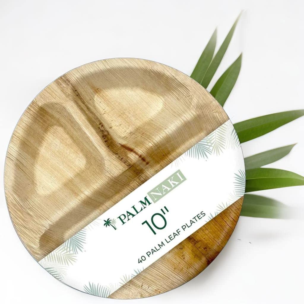 PALM NAKI Round Compartment Palm Leaf Plates (40 Count) - BPA Free Plates, Disposable Dinnerware, Compostable and Biodegradable 3 Compartment Plates, Eco Friendly Plates (10" Round Plates)  - Acceptable