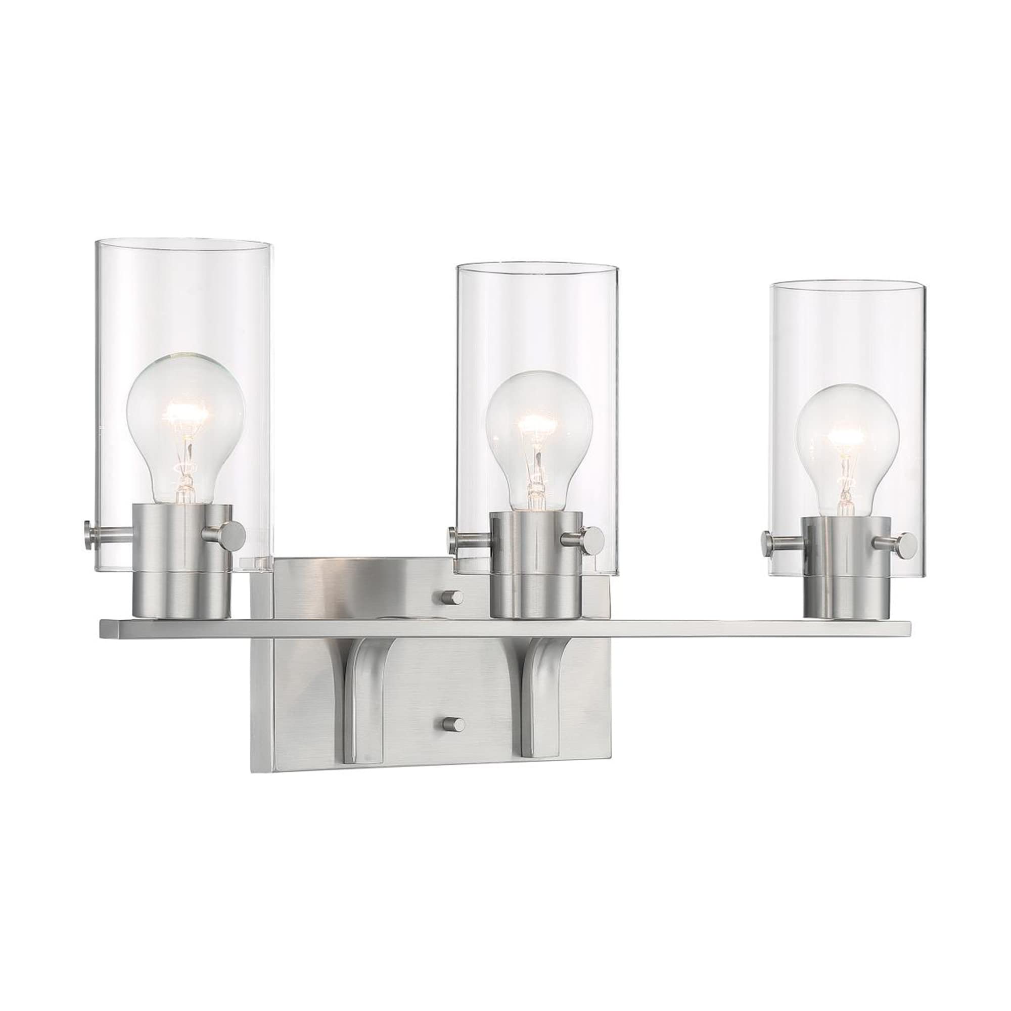 Ciata Lighting 3 Light Vanity Light Fixture with Clear Cylinder Glass Shade, Bathroom Wall Sconce Lighting 3 Light Over Mirror, Up/Down Installation, Metal Wall Mounted Lamp  - Like New