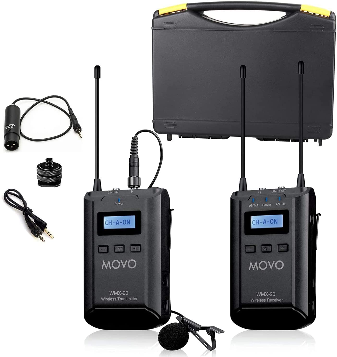 Movo WMX-20 48-Channel UHF Wireless Lavalier Microphone System with 1 Receiver, 1 Transmitter, and 1 Lapel Microphone Compatible with DSLR Cameras (330' ft Audio Range)  - Very Good