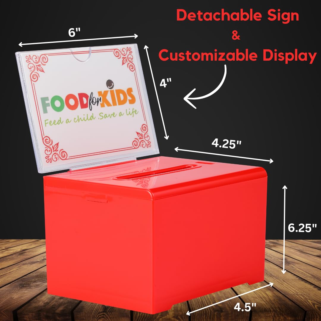 Adir Donation Box with Lock � Acrylic Suggestion Box with Slot, Ballot Lock Box with Sign Holder for Raffle, Tip Jar, Voting, Comments - Cash Donation Boxes for Fundraising (6.25x4.5x 4 Inches)  - Like New