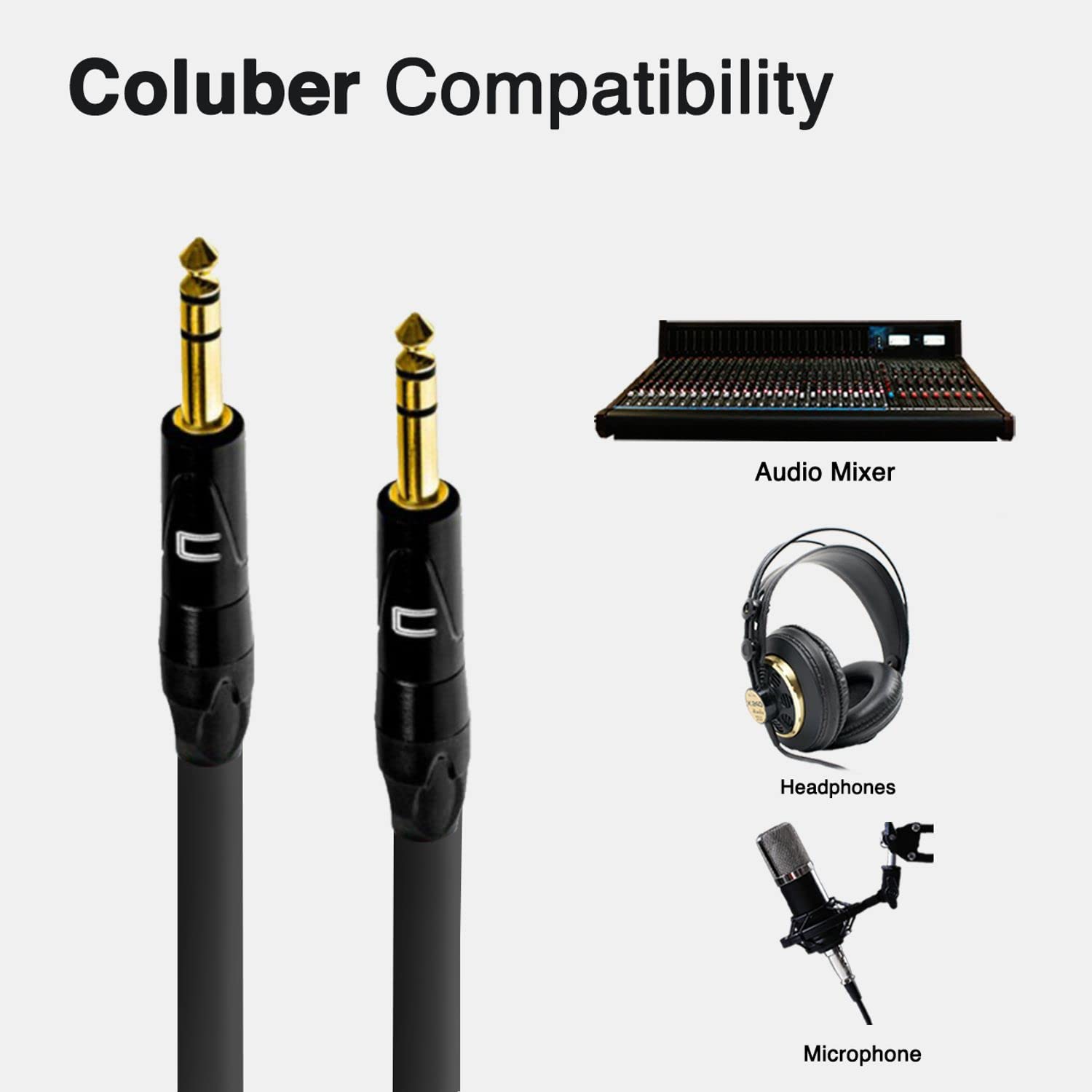 COLUBER CABLE 1/4 TRS Male to 1/4" TRS Male - 0.5 Feet - Black - 1/4 (6.35mm) Stereo Balanced Male to Male Connector for Powered Speakers, Audio Interface or Mixer for Live Performance & Recording  - Very Good