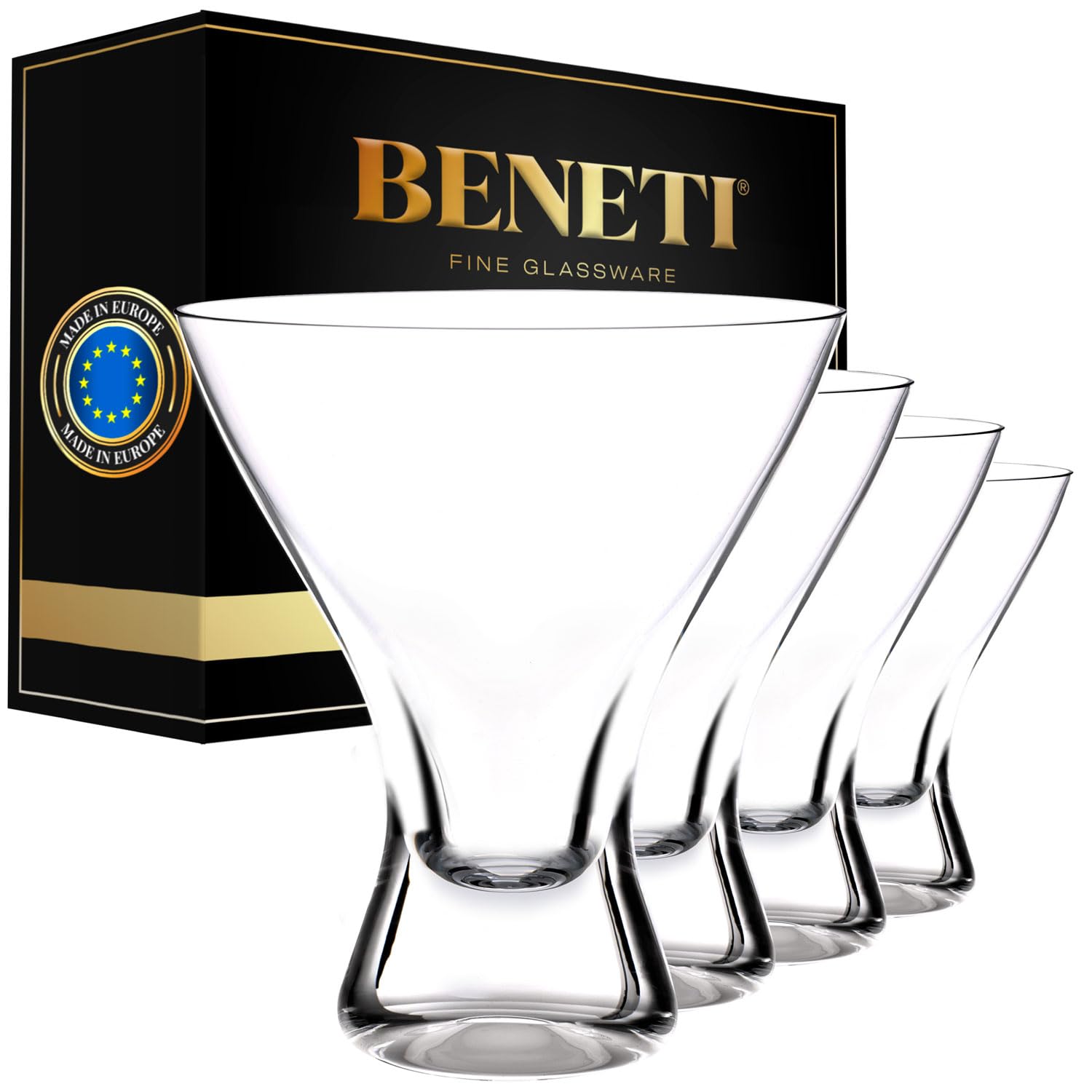 BENETI Martini Glasses | Made In Europe | Stemless Cocktail Bar Glasses Set for Parties  - Like New