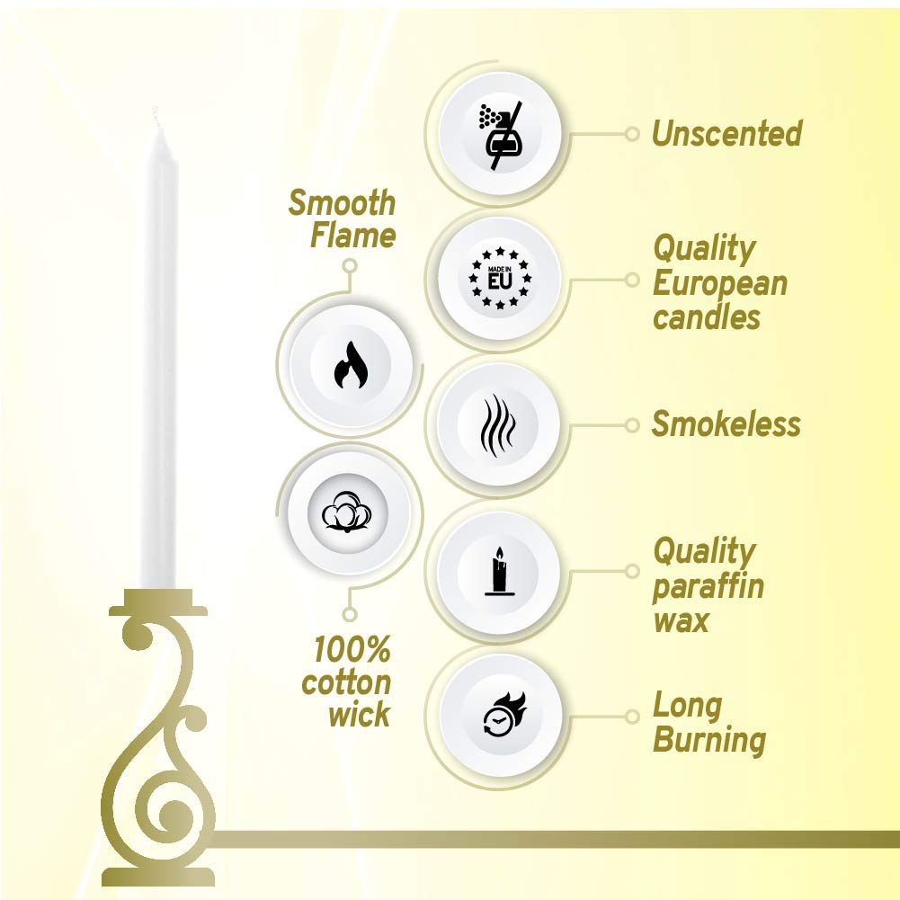 BOLSIUS White Candles 10 Pack - 9 Inch Straight Taper Candle Set - 8 Hour Candlesticks - Fits Most Standard Candle Holders - Premium European Quality - Household, Dinner, Wedding, & Party Candlesticks  - Like New